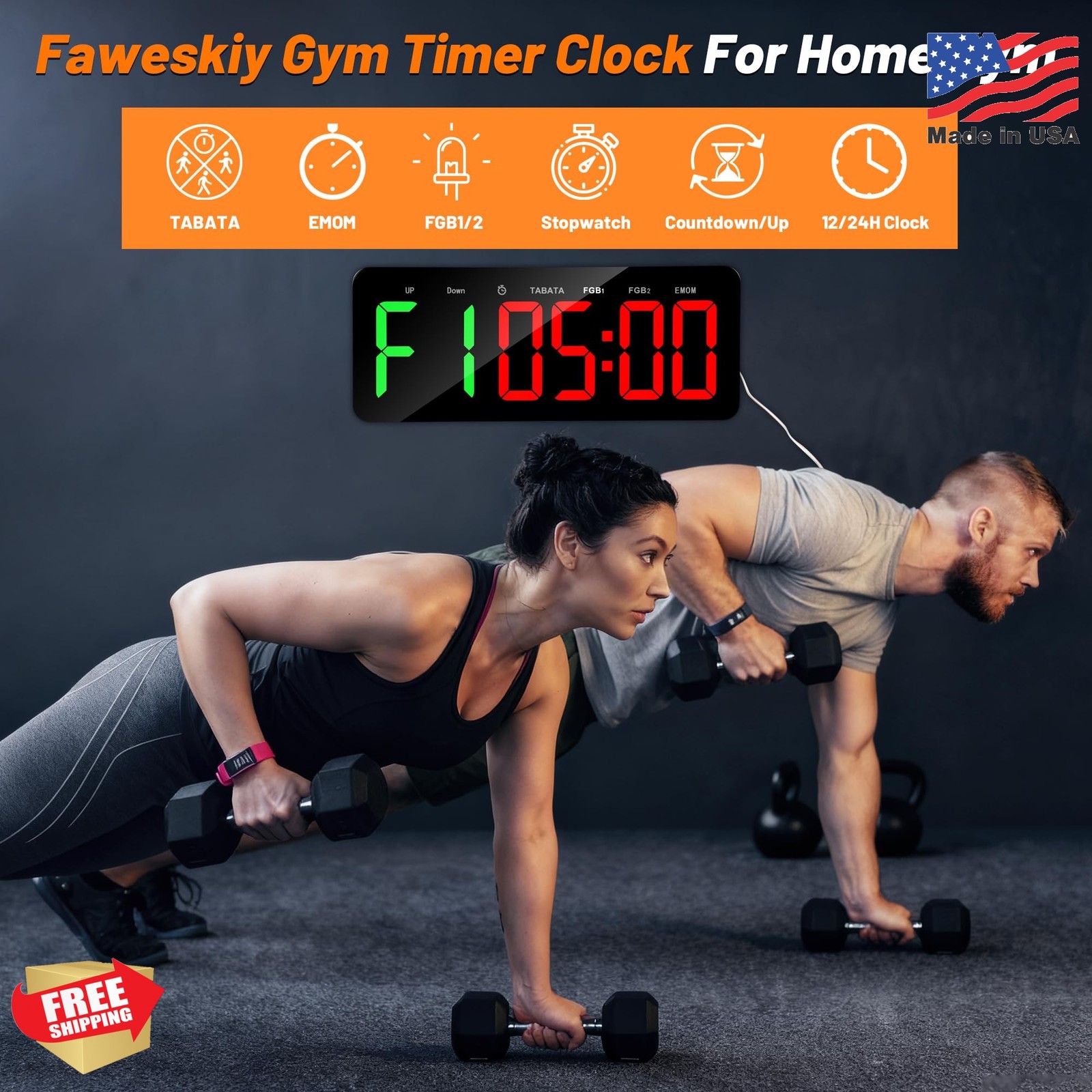 Upgraded Gym Timer Clock for Tabata/FBG/EMOM - Large Workout Clock for Home Gym