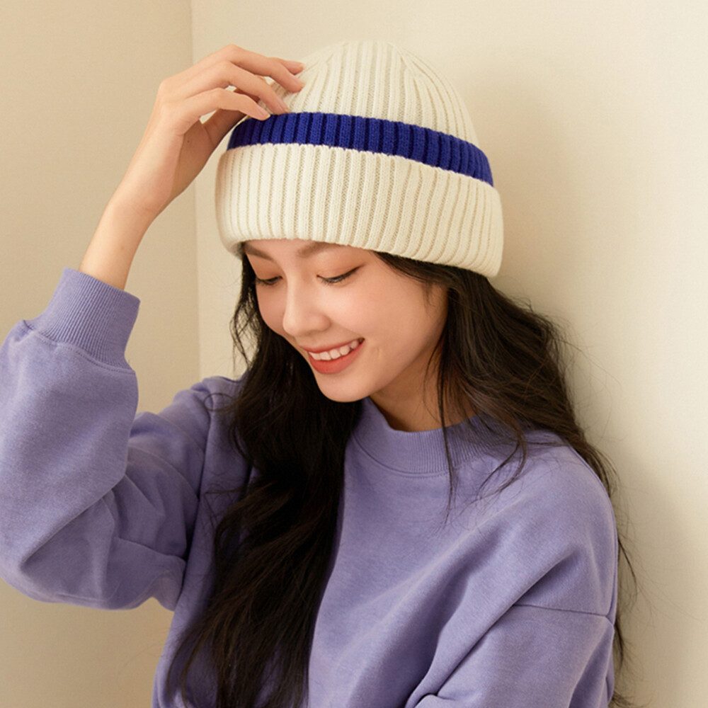 6 Packs Unisex Basic Beanie Hat Winter Warm Thermal Wool Chunky Knit Flap Stripe