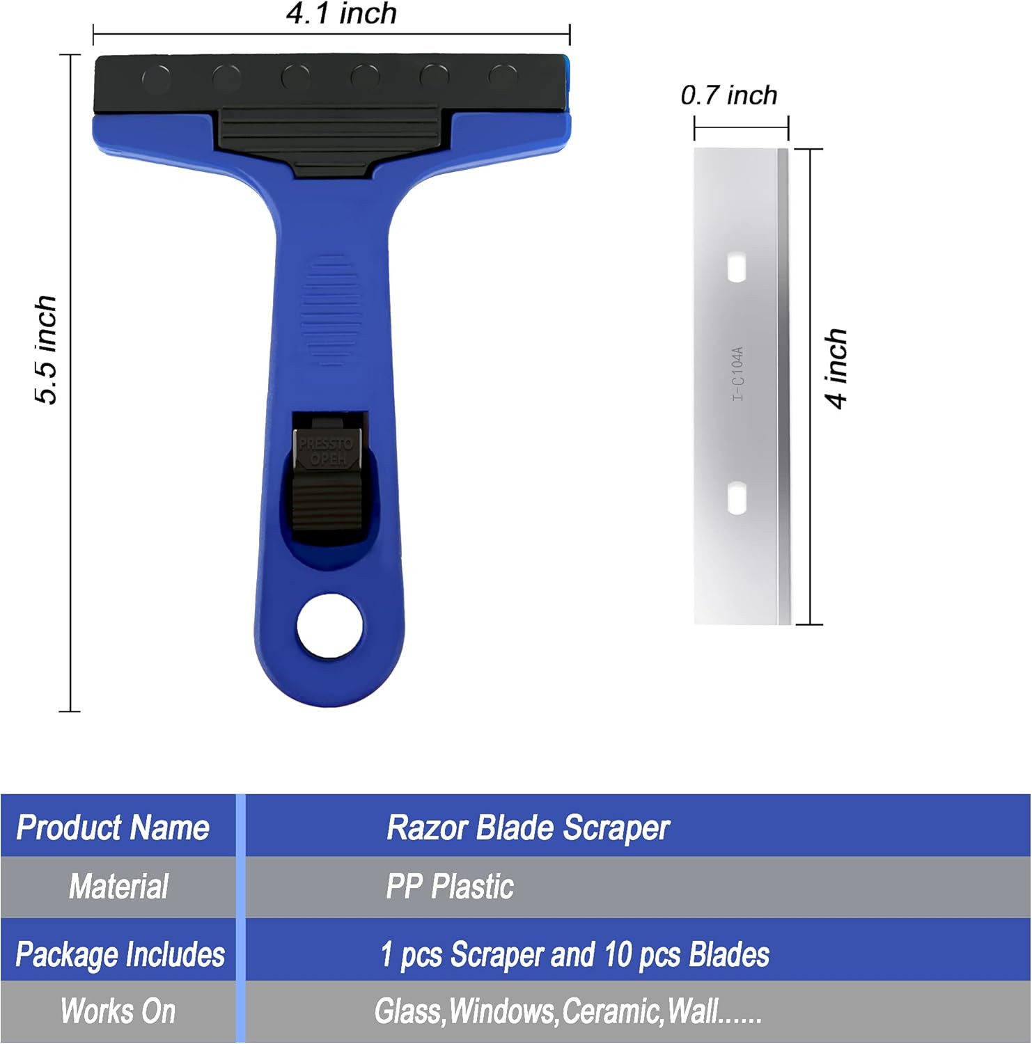 4" Razor Blade Scraper Tool with 10 Replacement Blades Paint & Sticker Removal