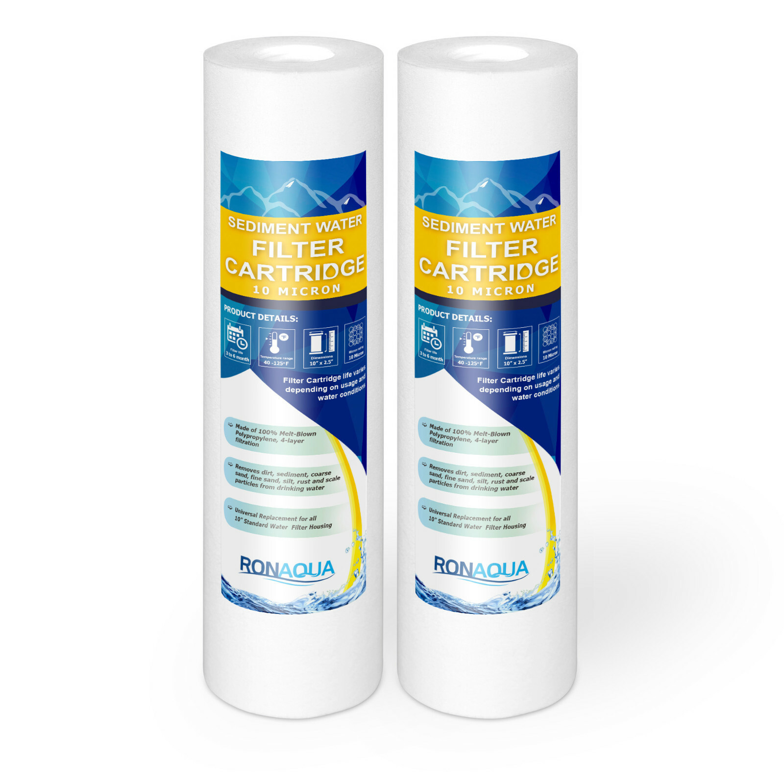 2  Sediment 10 Micron Water Filter Cartridges 2.5" x 10" for Reverse Osmosis