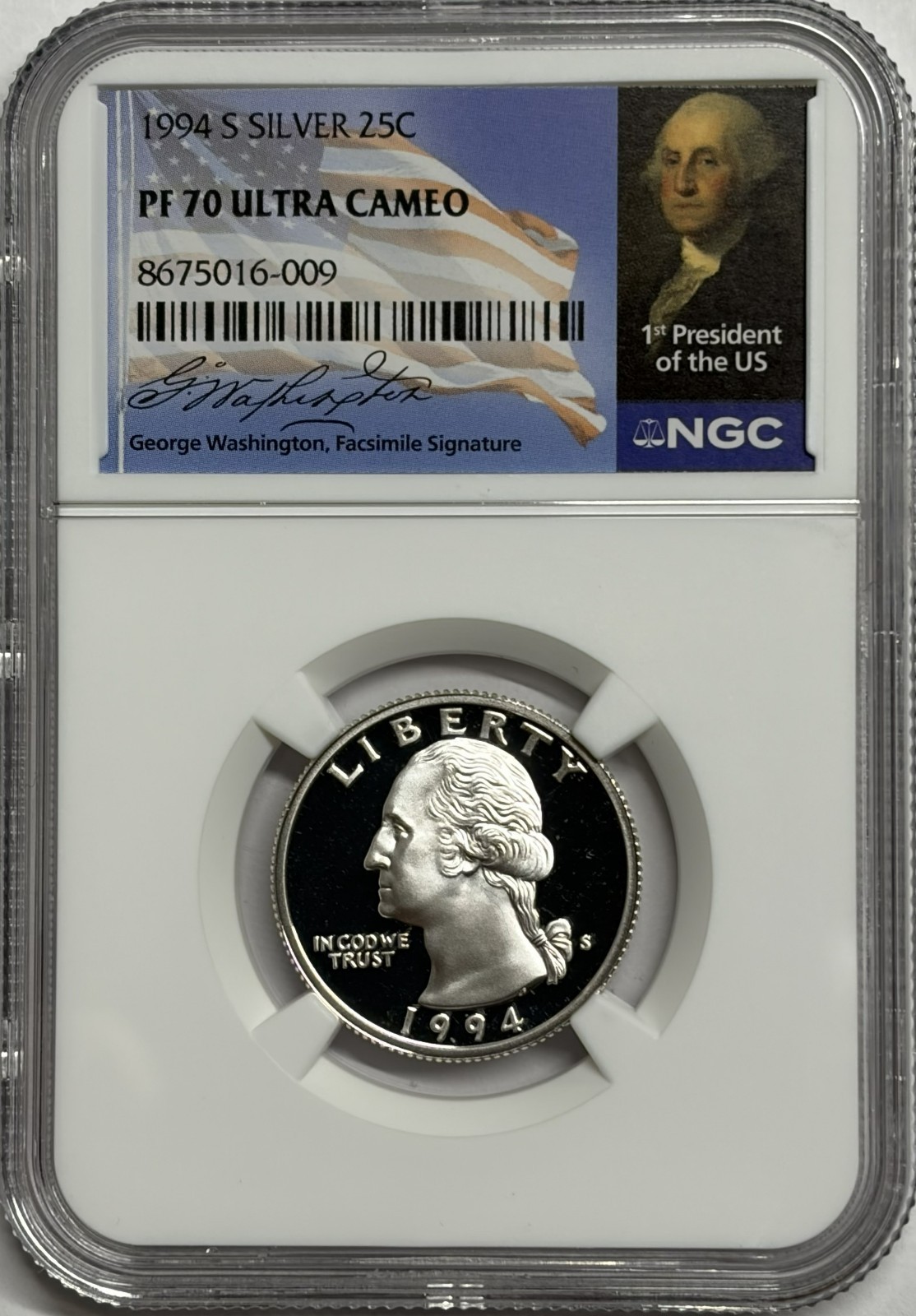 1994 S Proof Silver Quarter NGC PF70 Ultra Cameo 25c Signature Label 90%