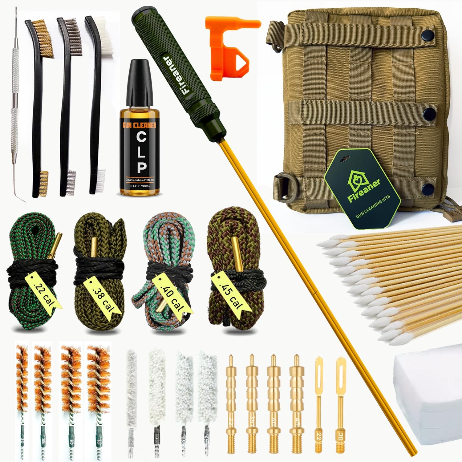 Fireaner Multi-Caliber Handgun Cleaning Kit - Brass Bore Multi-Caliber+Snake