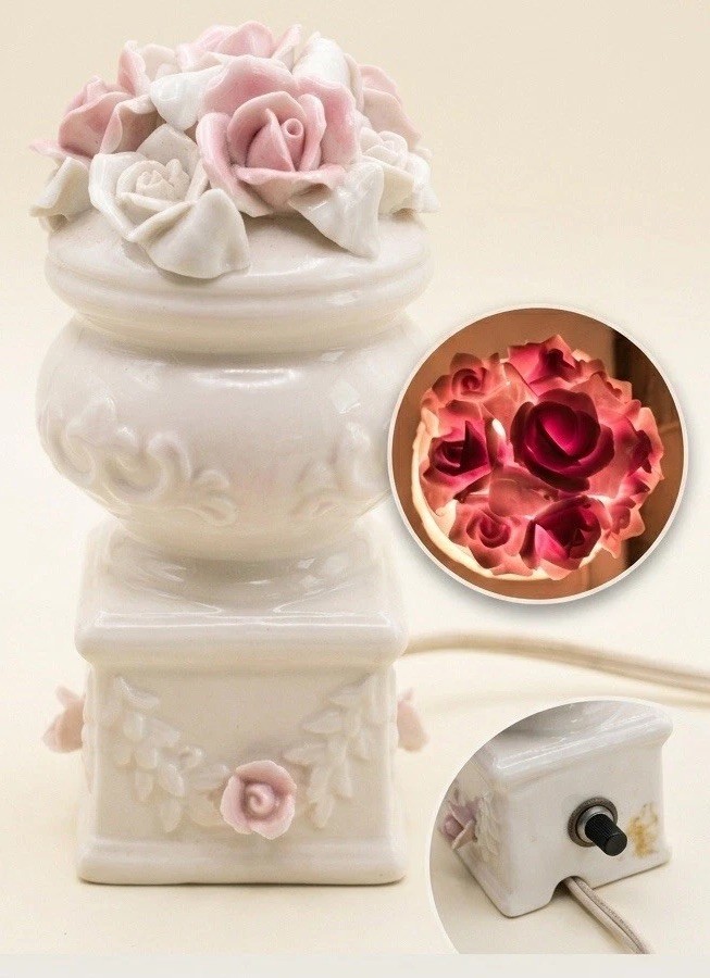 Vintage porcelain Rose Night Light No Chips Capodiamote Style Floral Lamp