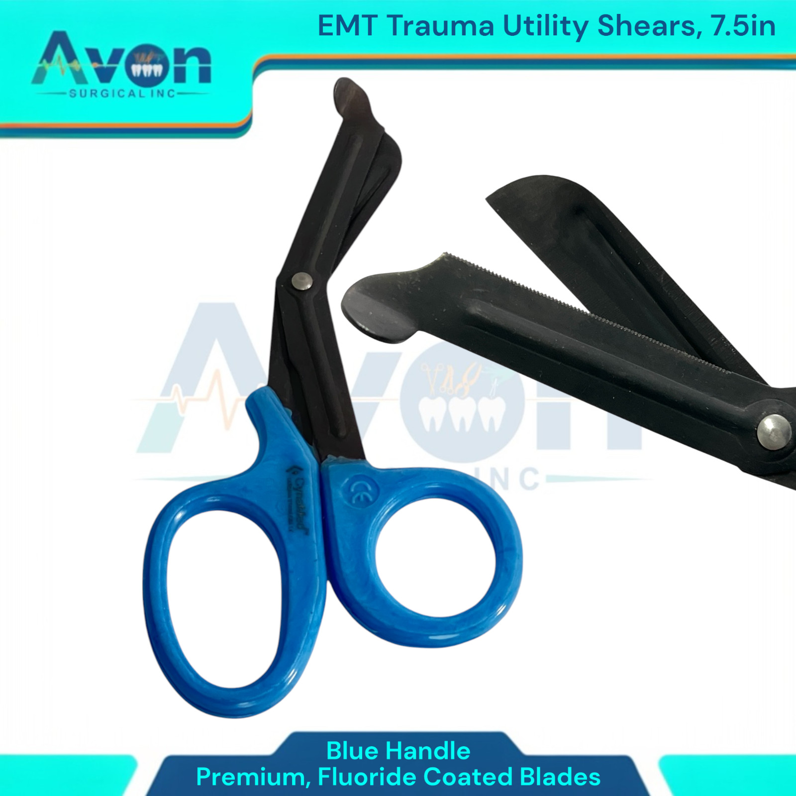 Blue Handle EMT Utility Shears, 7.5in, Serrated Fluoride-Coated Blades - Premium