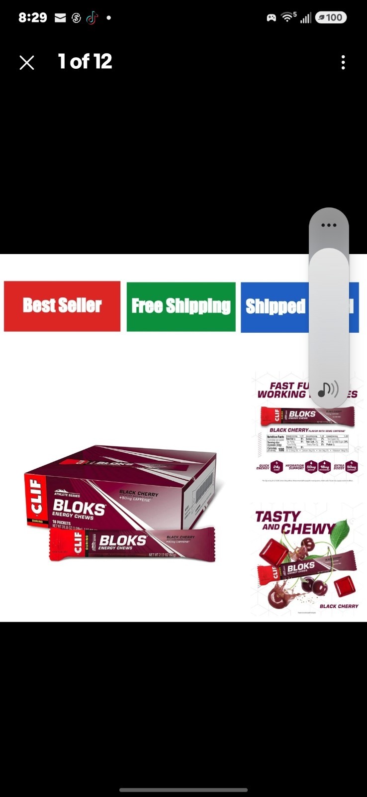 Clif Bloks Energy Chews - Black Cherry Flavor - Caffeine Boost - 18 Count