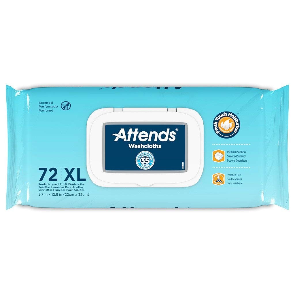 Attends Adult Cleansing Washcloth Hypoallergenic Paraben Free XL Scented 72ct