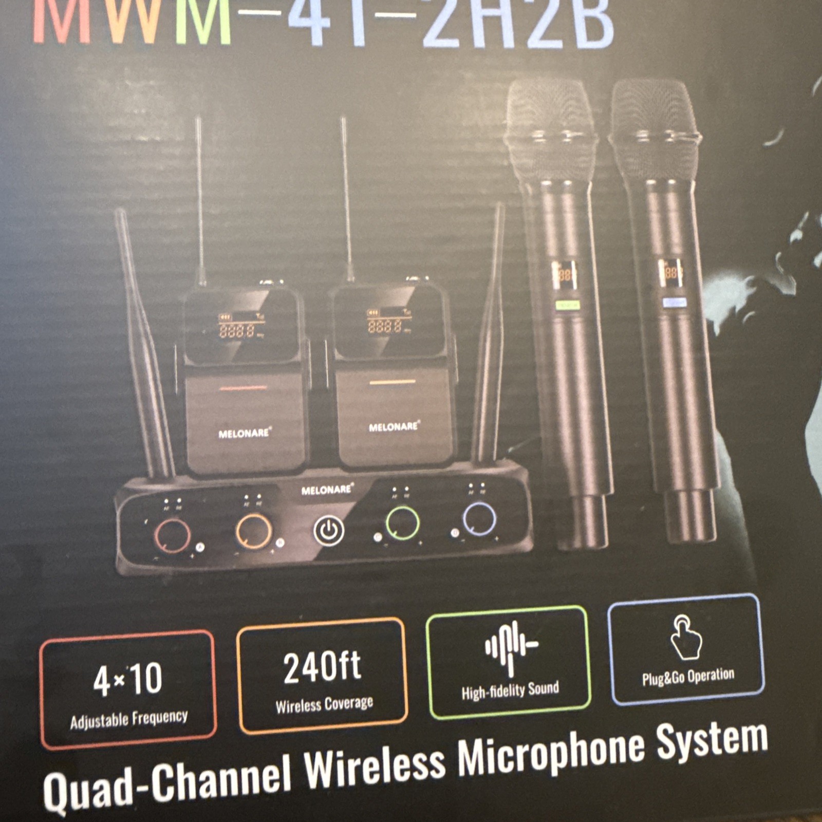 4-Channel Wireless Microphone System UHF Cordless 2 Handheld 2 Bodypack Mics