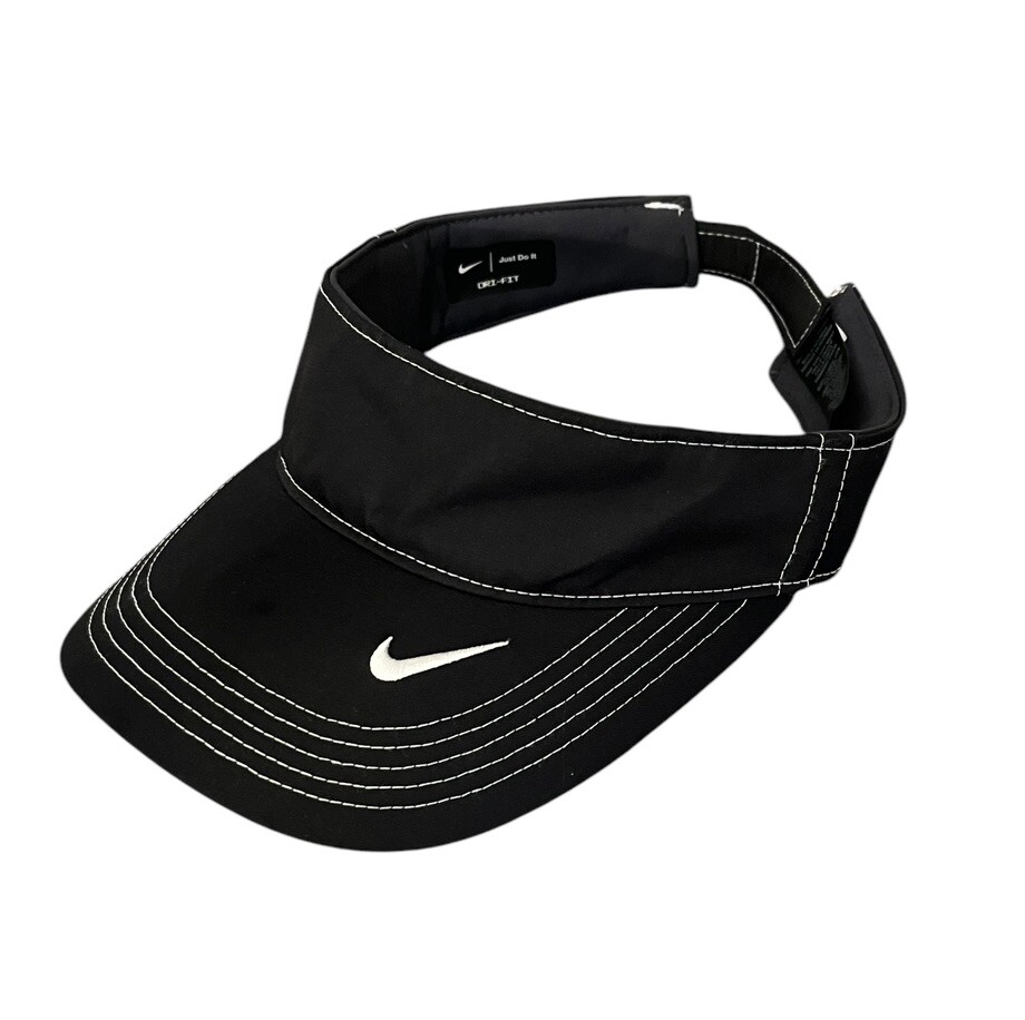 Nike Dri Fit Just Do It Logo Swoosh Black White Thread Unisex Visor Golf Tennis