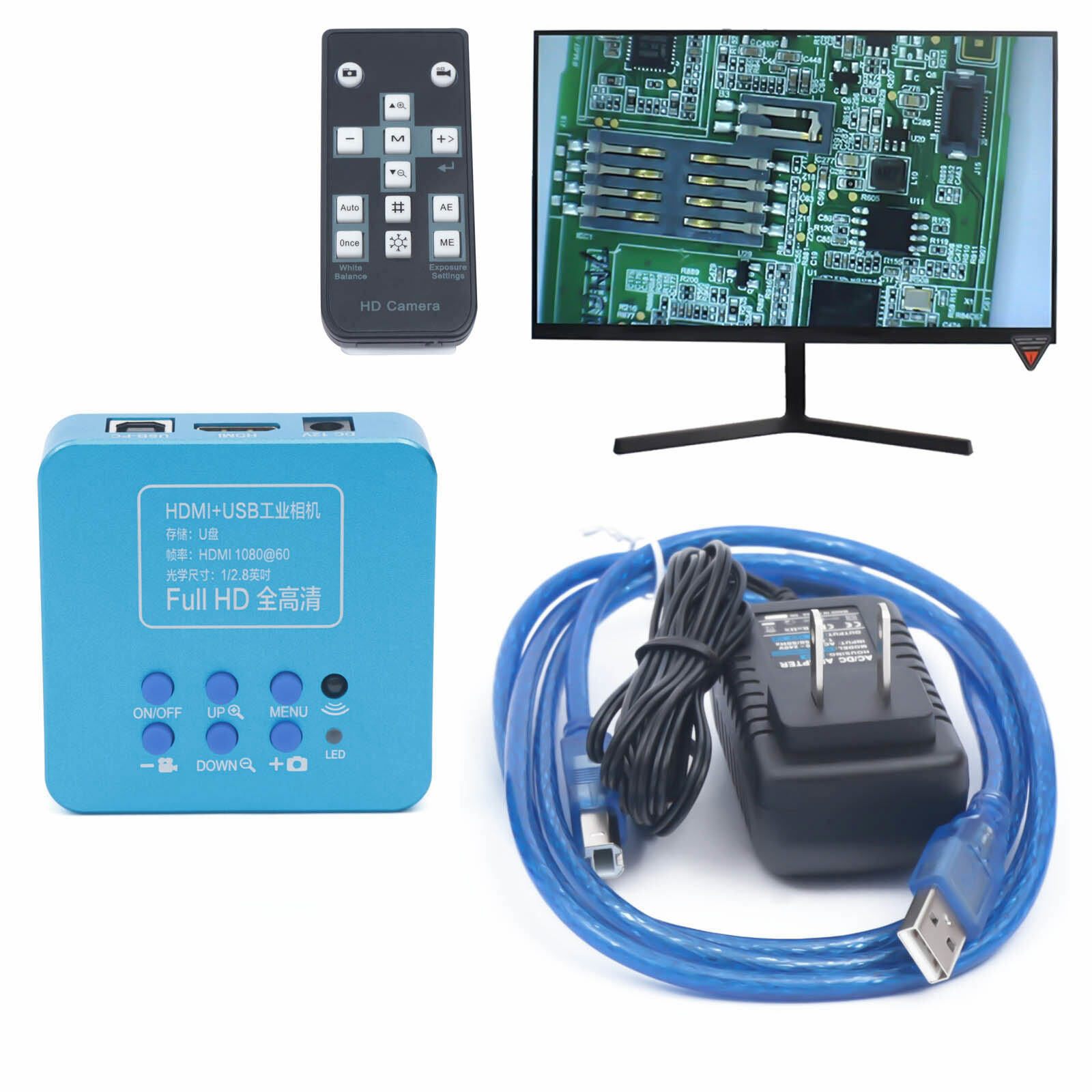 New HD 1080p HDMI Industrial Digital Video Microscope Camera C Mount USB Blue