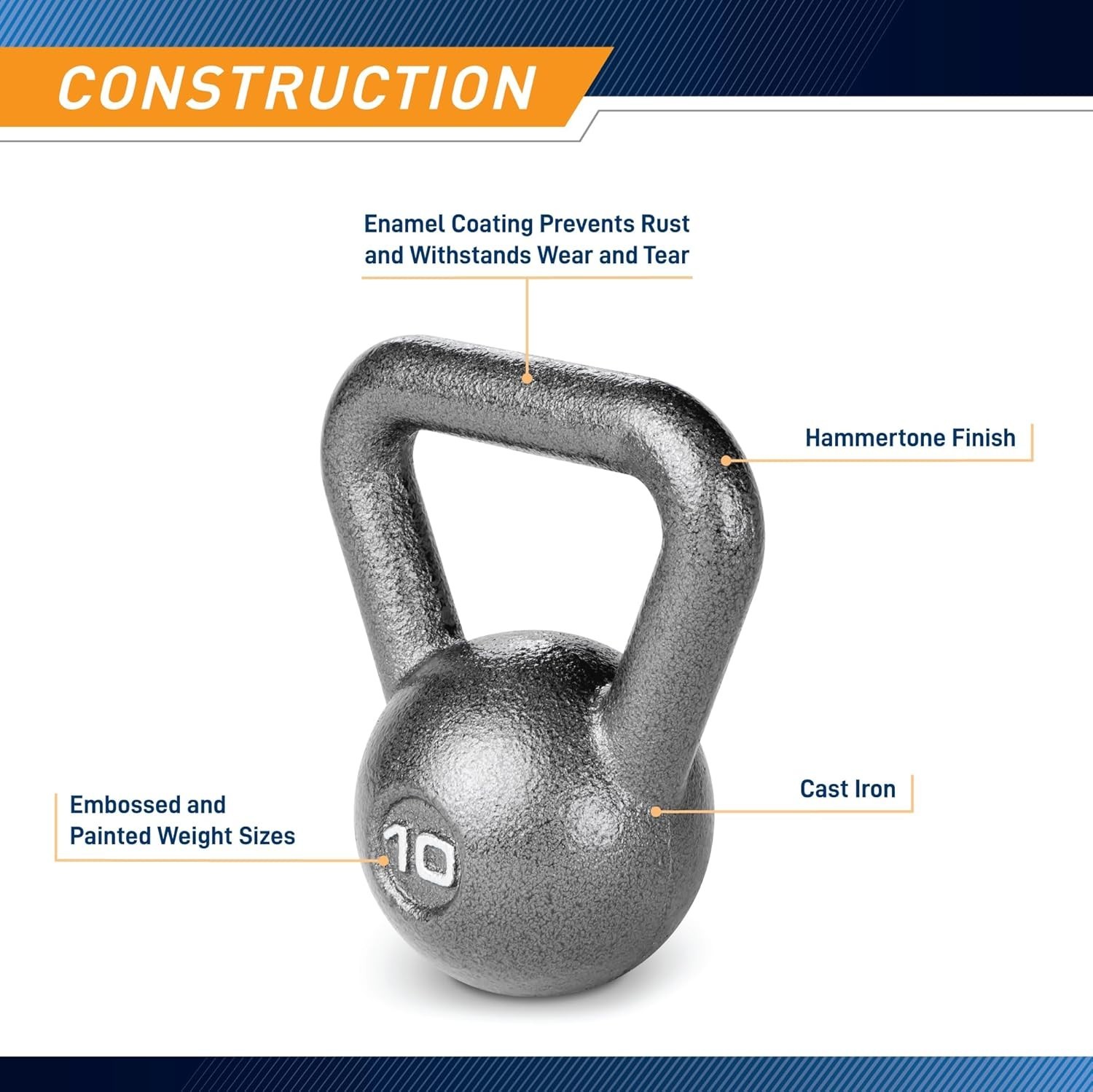 Rust-Resistant Hammertone Kettlebell 10 lbs - Ergonomic Design for Secure Grip