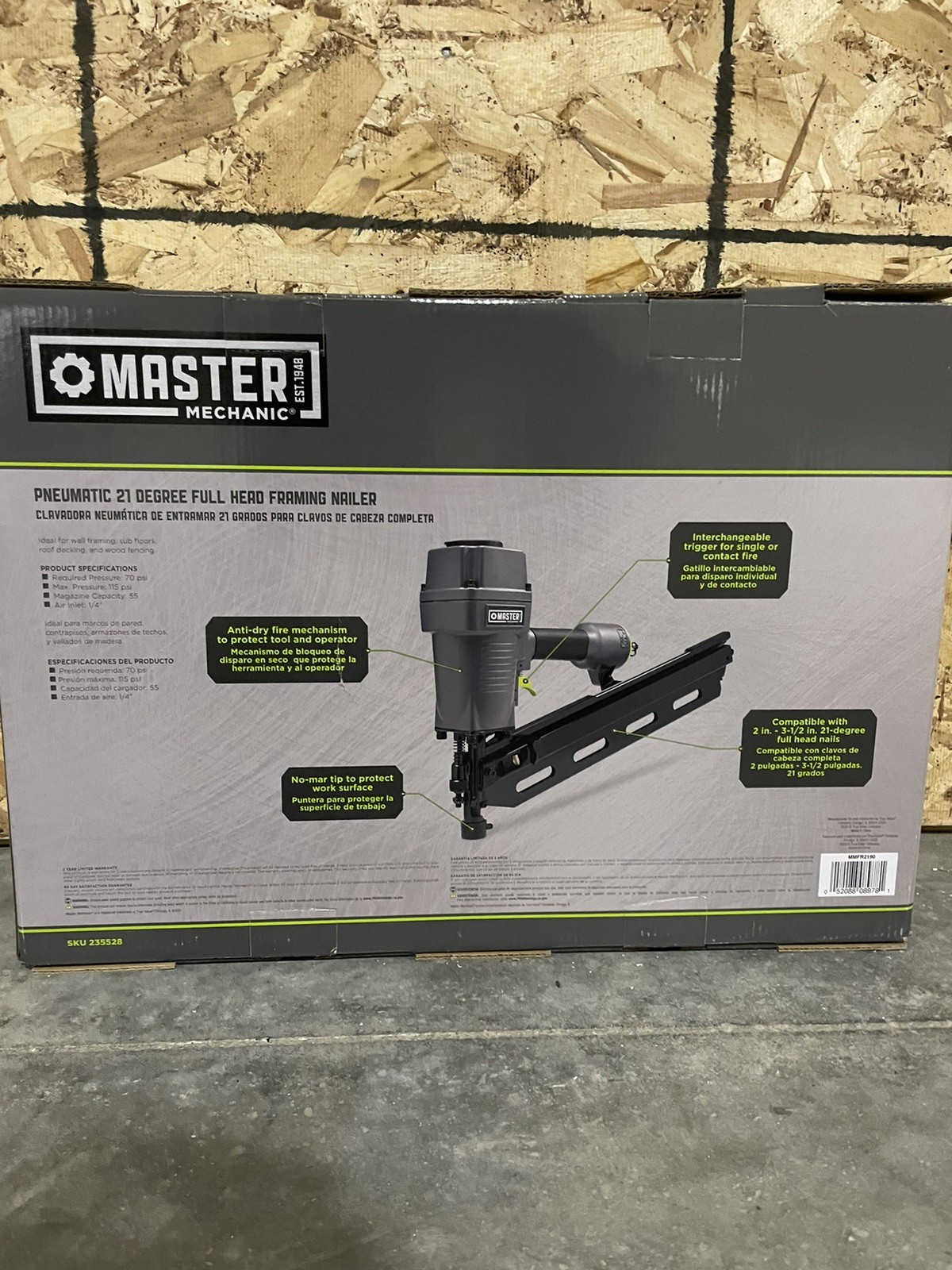Master Mechanic Framing Nailer with Full Head and Tool Free Depth Adjustment