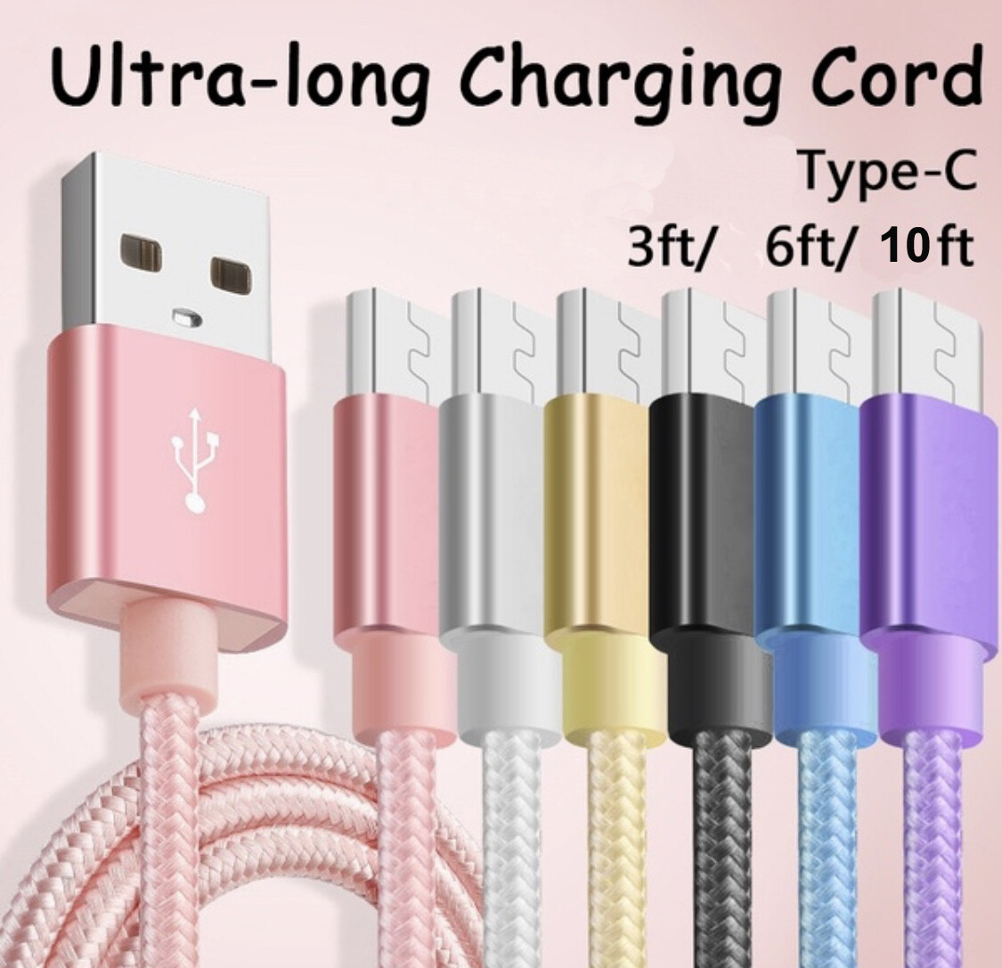 LOT OF 3 Type-C Nylon Braided Data Sync Charging Cord USB-C Fast Charger