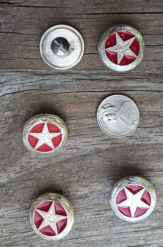 Western Texas Star Concho 1  inch  Metal-Silver/Red Western Tack-Dog Collar