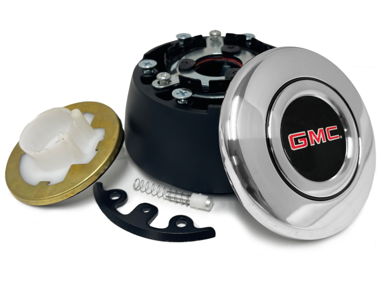 Comfort Grip / Wood Steering Wheel Install Kit 60-73 GMC Truck Silver Horn Cap