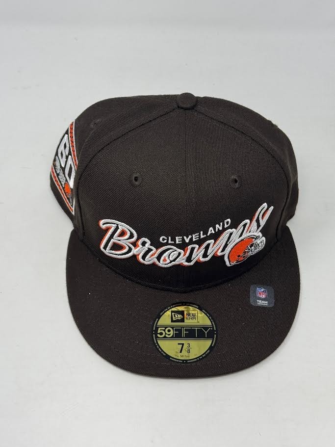NEW ERA ' CLEVELAND BROWNS 59FIFTY ANNIVERSARY HAT ' SIZE 7-3/8 ' BROWN '