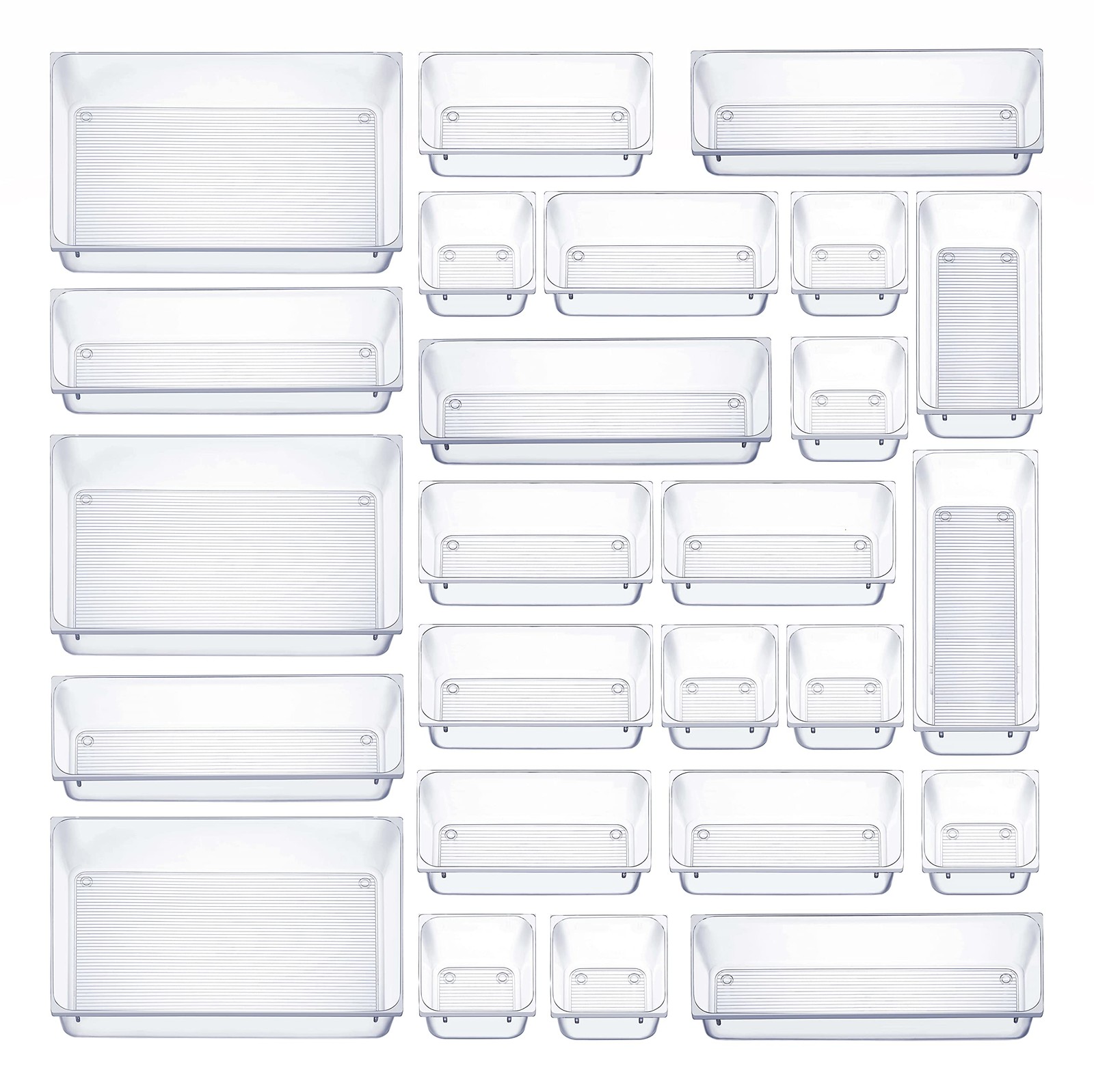 25 PCS Clear Plastic Drawer Organizers Set, 4-Size Versatile Bathroom and Van...