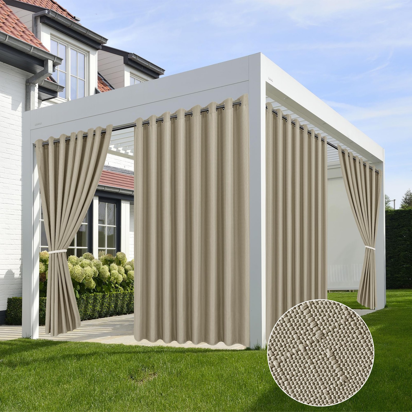 HolidayIdeas 4 Panels Linen Outdoor Curtains for Patio Waterproof Taupe Outside