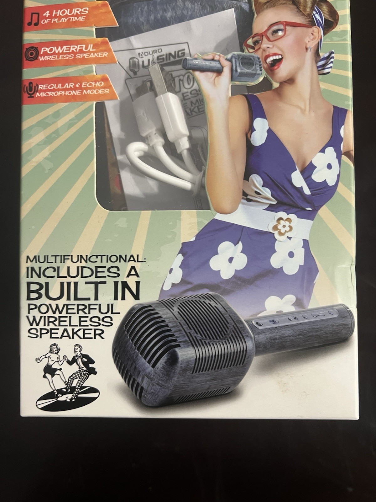 aduro u sing retro wireless karaoke microphone mic & speaker New Open Box