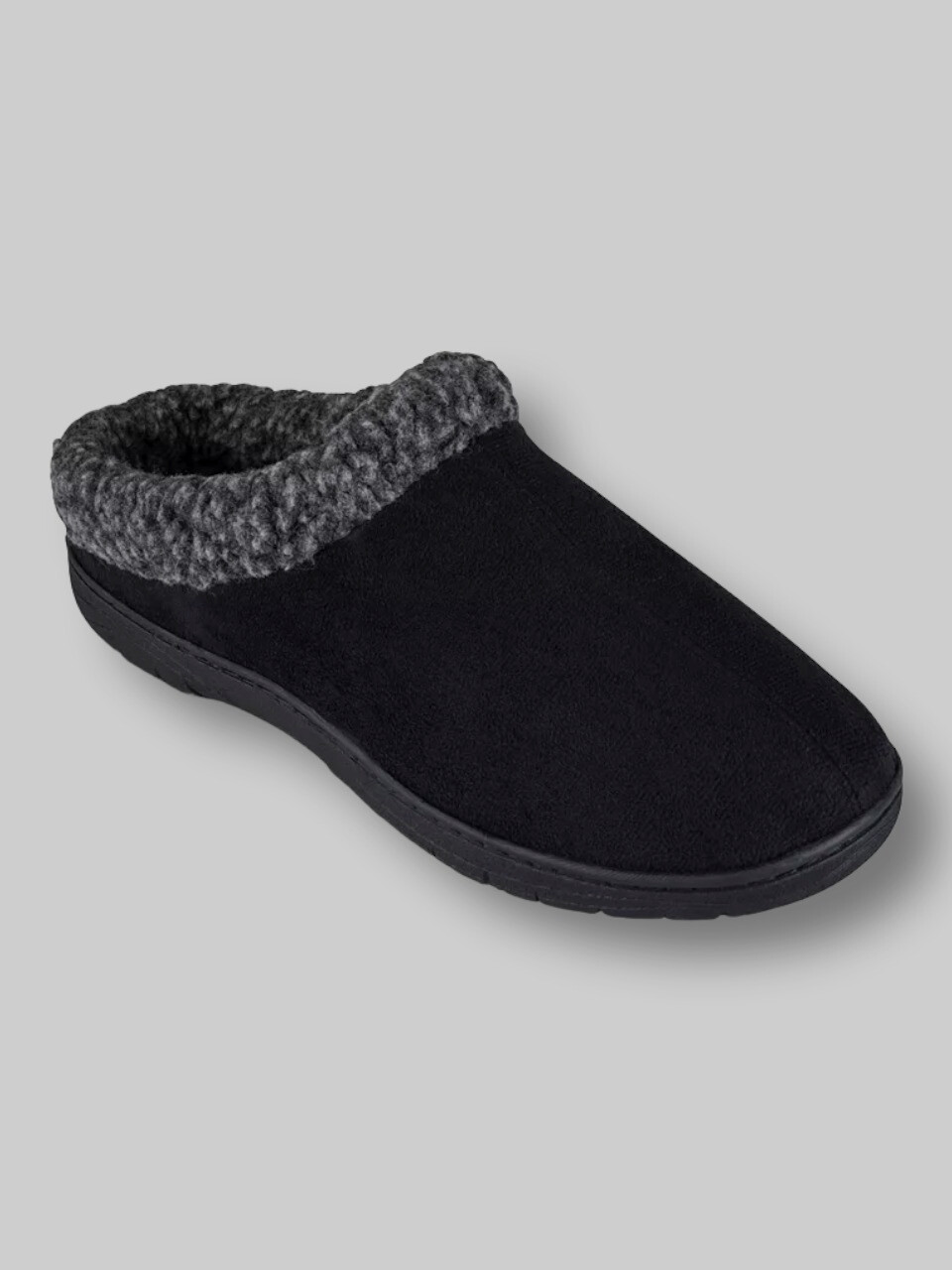 $46 Haggar Men's Black Faux-Suede Flee Collar Loafer Slipper Shoes Size 11-12/XL