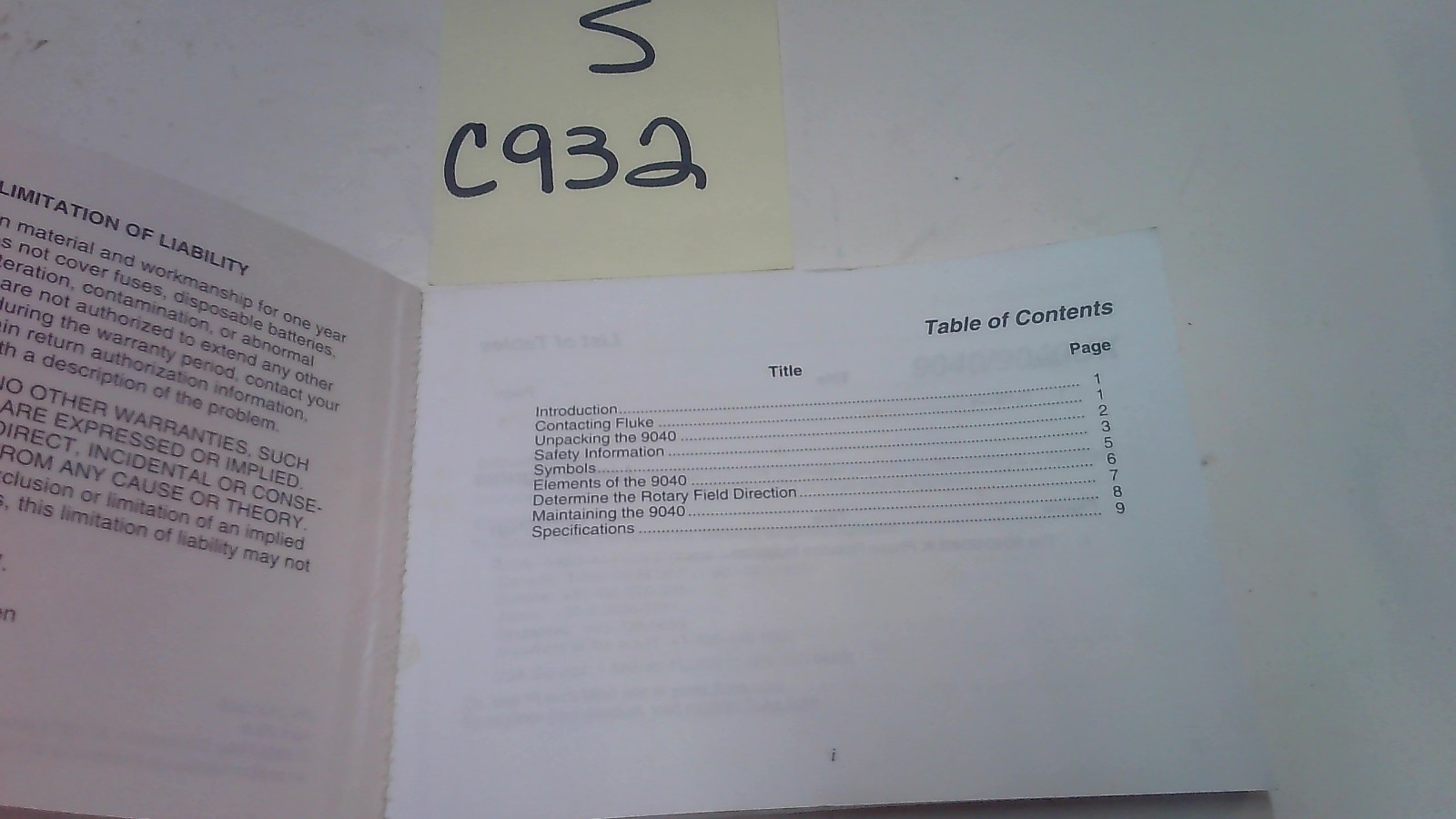 FLUKE 9040/9040UK PHASE ROTATION INDICATOR USERS MANUAL