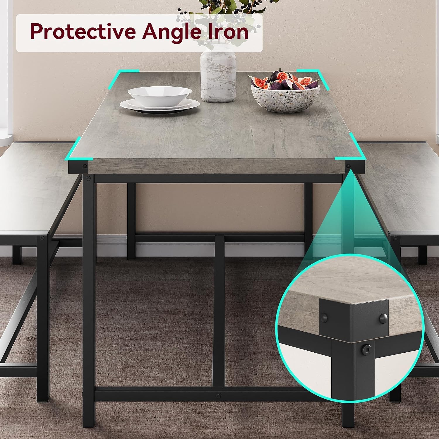 Dining Table Set Kitchen Table W/ Benches Rectangular Dining Room Table Set
