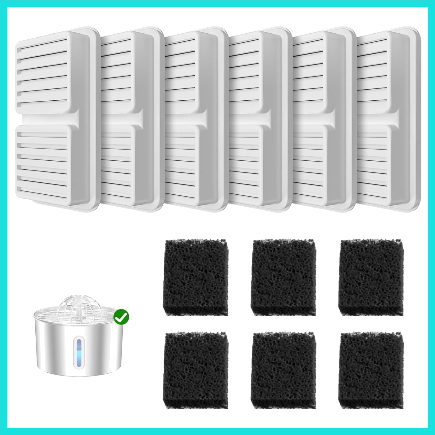 Cat Water Fountain 6 Filters & 6 Sponges Replacement Cartridge for Cats Pet W...