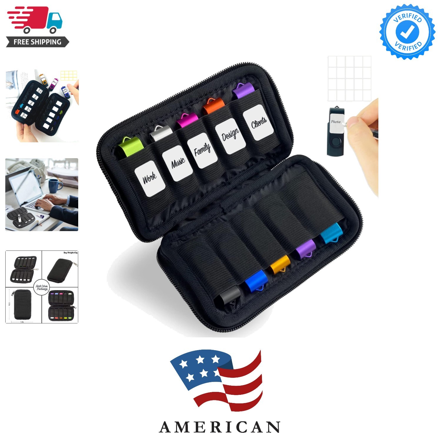10 Slots Neoprene USB Flash Drive Case with 20 Identification Labels,Anti-Sta...