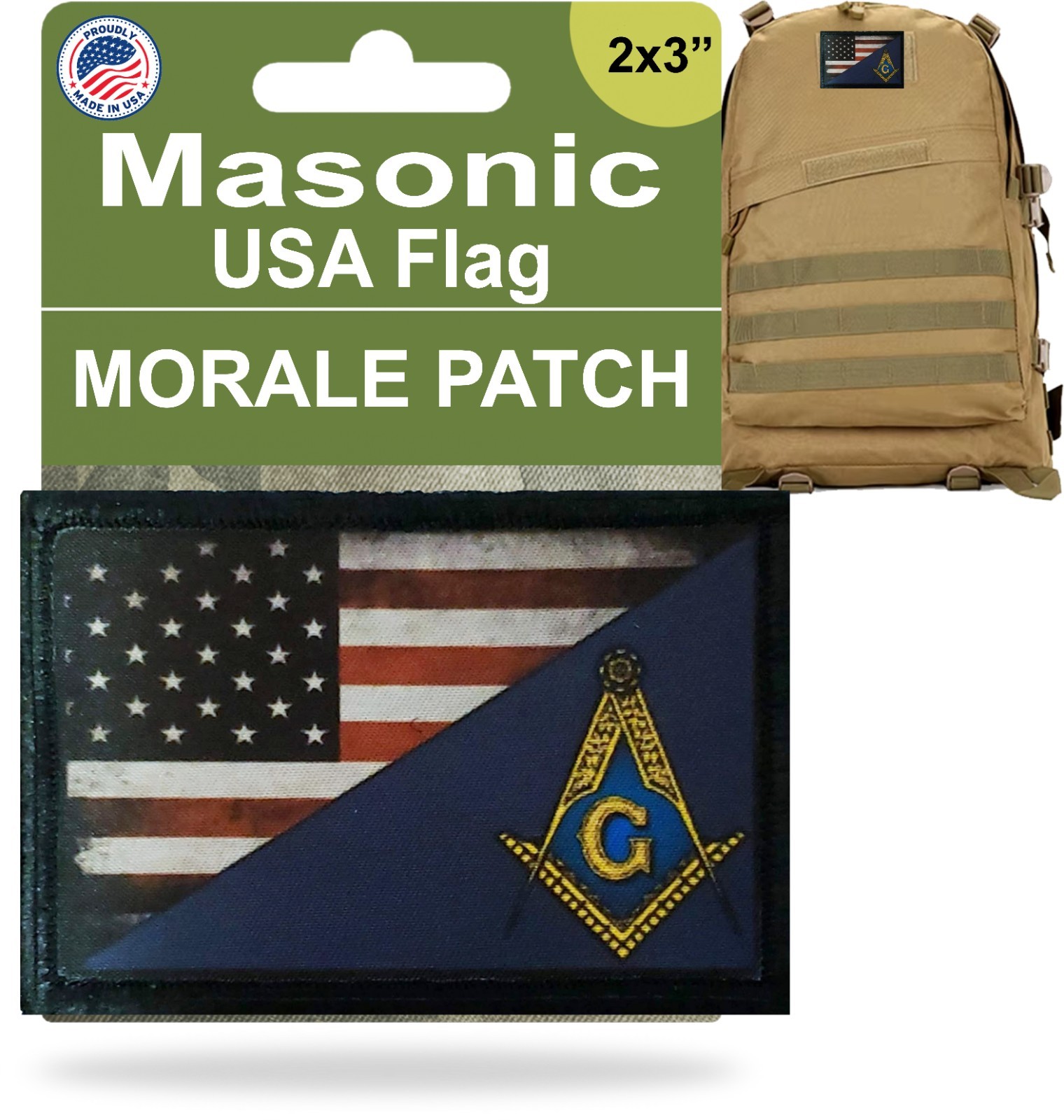 Masonic Emblem USA FLAG Morale Patch Tactical Army Military Badge Hook