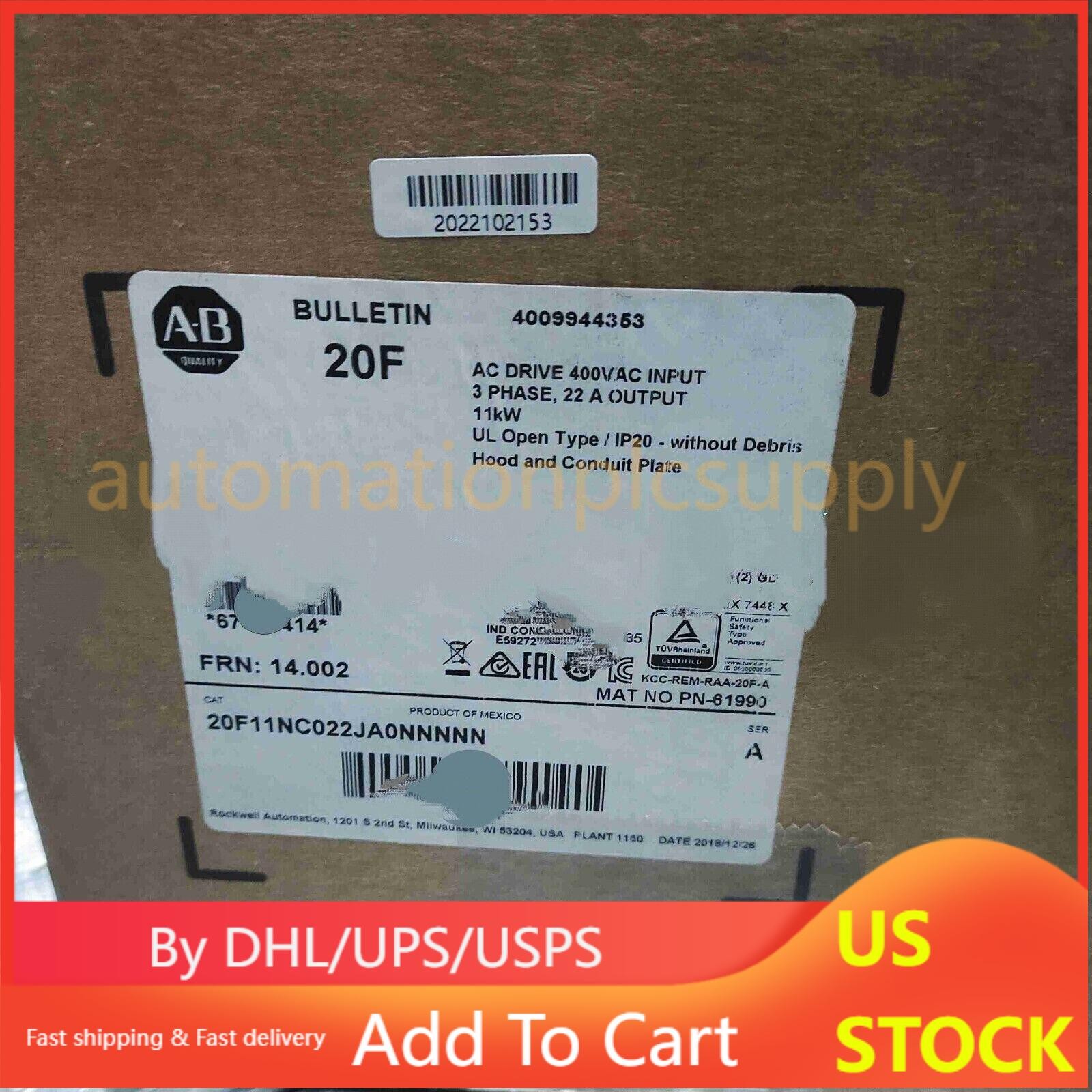 New AB 20F11NC022JA0NNNNN PowerFlex Air Cooled 753 AC Drive US Free Tax