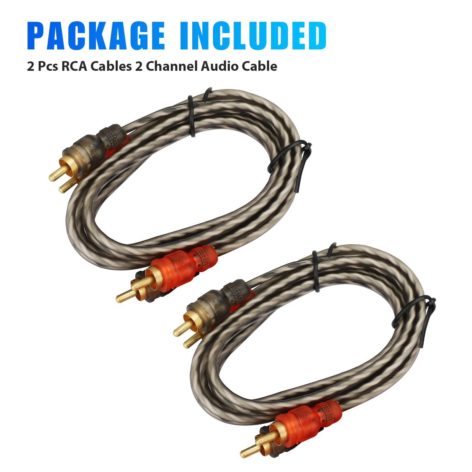 Durable 2PCS RCA Cables 2 Channel Twisted 4Ft Audio Interconnect Amp Cable
