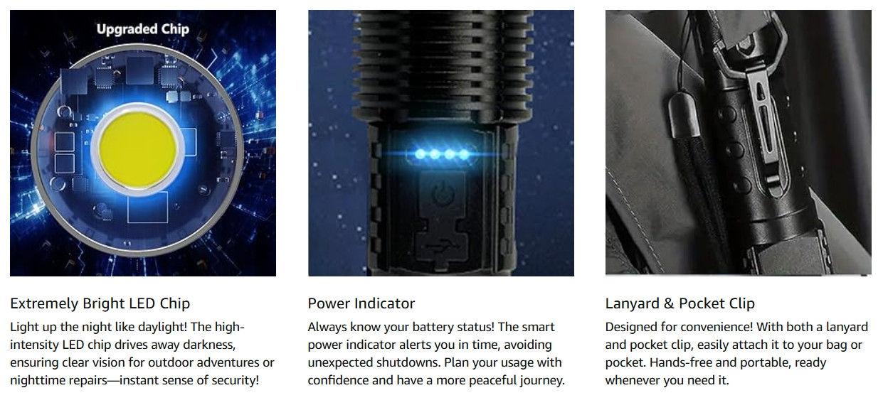 Rechargeable LED Flashlights, 90,000 Lumens Super Bright Handheld FlashLight-2PK