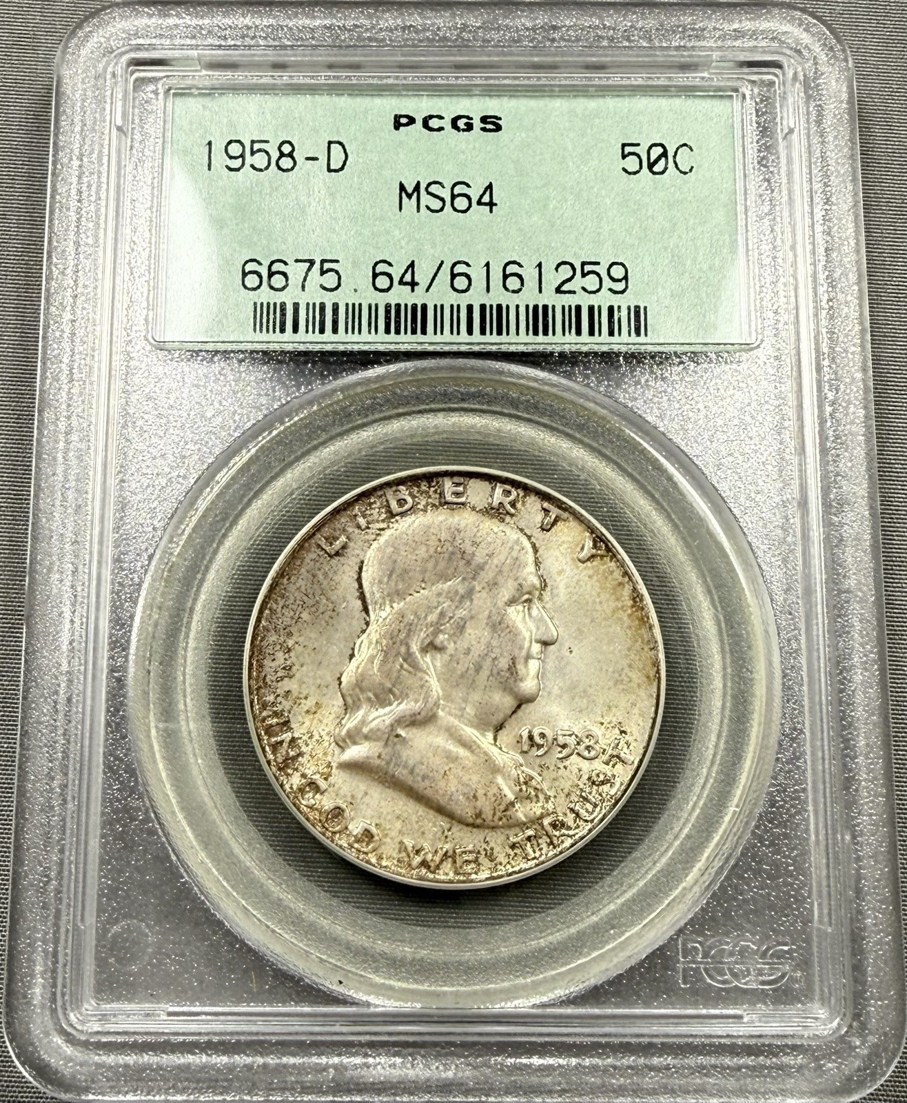 1958-D Franklin Half Dollar 50c - PCGS MS64 - OGH Green Holder Crusty Original