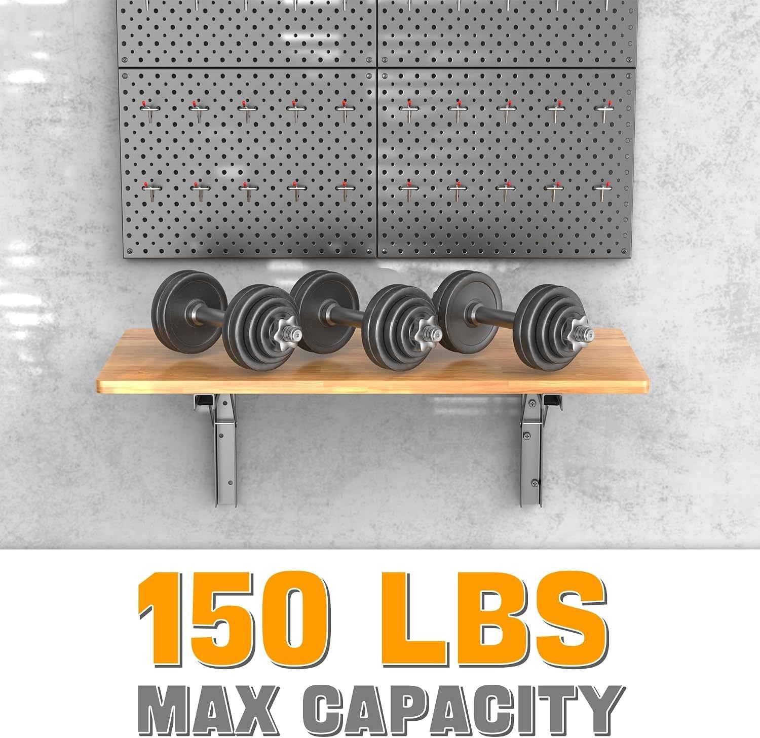 Durable Wall-Mounted Work Table with Pegboard Accessories - 150 lbs Capacity