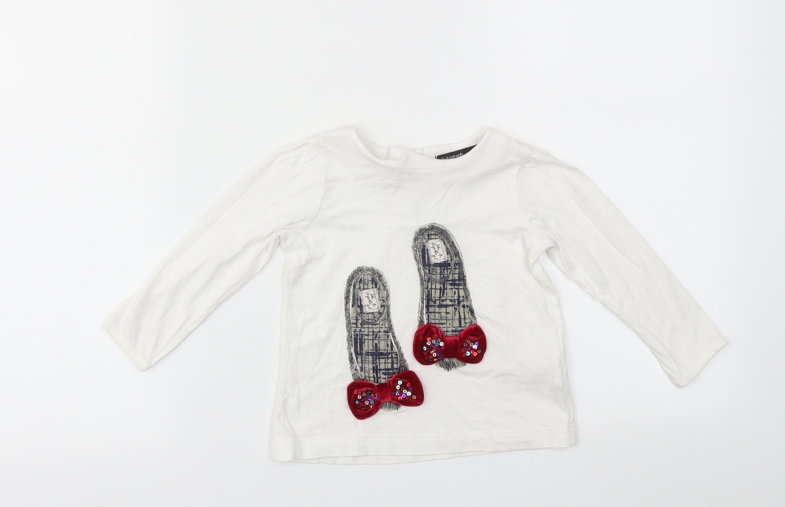 M&S Girls White Cotton Blend T-Shirt Size 12-18 Months