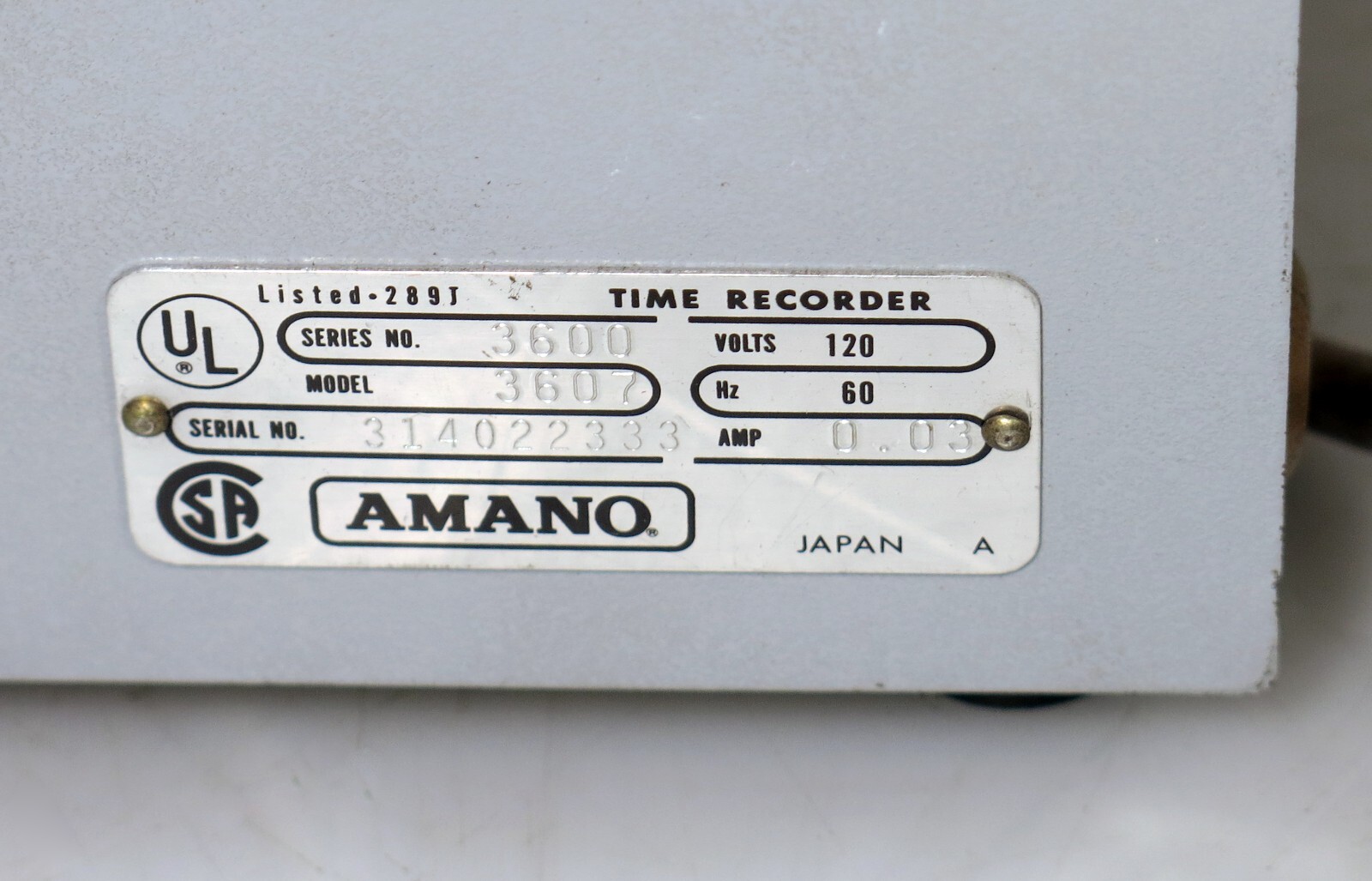 Vintage Atomic Amano Timeclock Model 3607 (no keys)