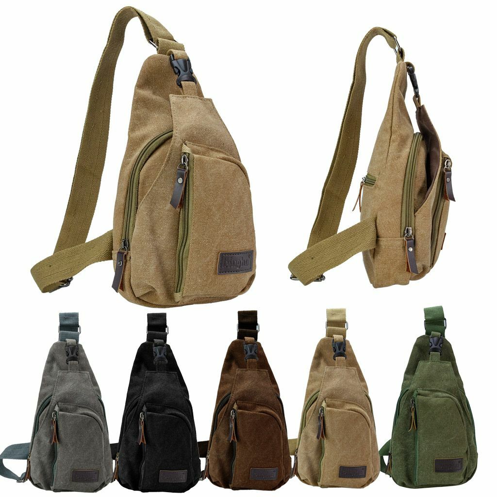 Men Canvas Shoulder Bag Travel Male Hiking Crossbody Messenger Sling Chest Bags