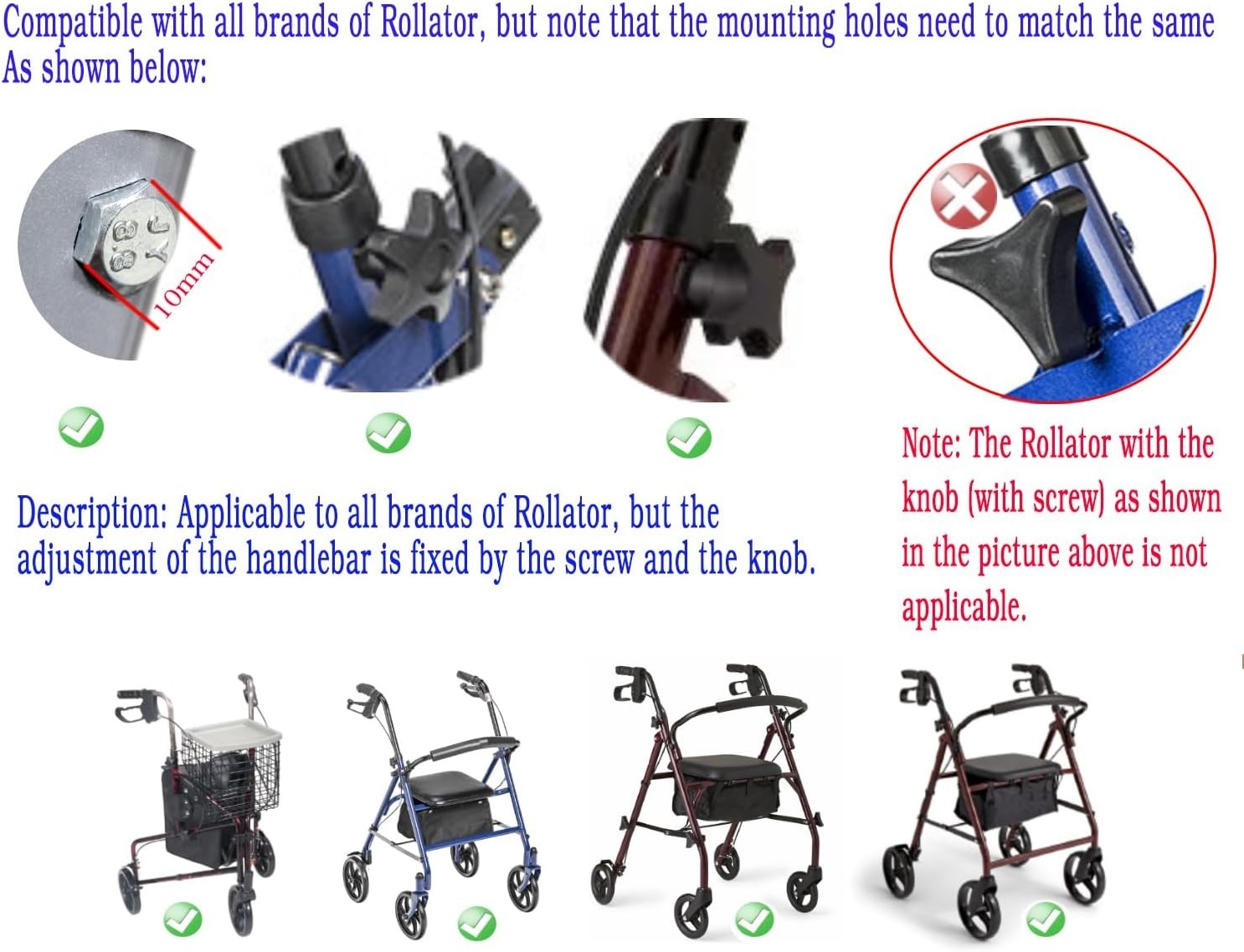 Black Replacement Arm Adjustment Knobs for Rollators – Durable & Easy to Install