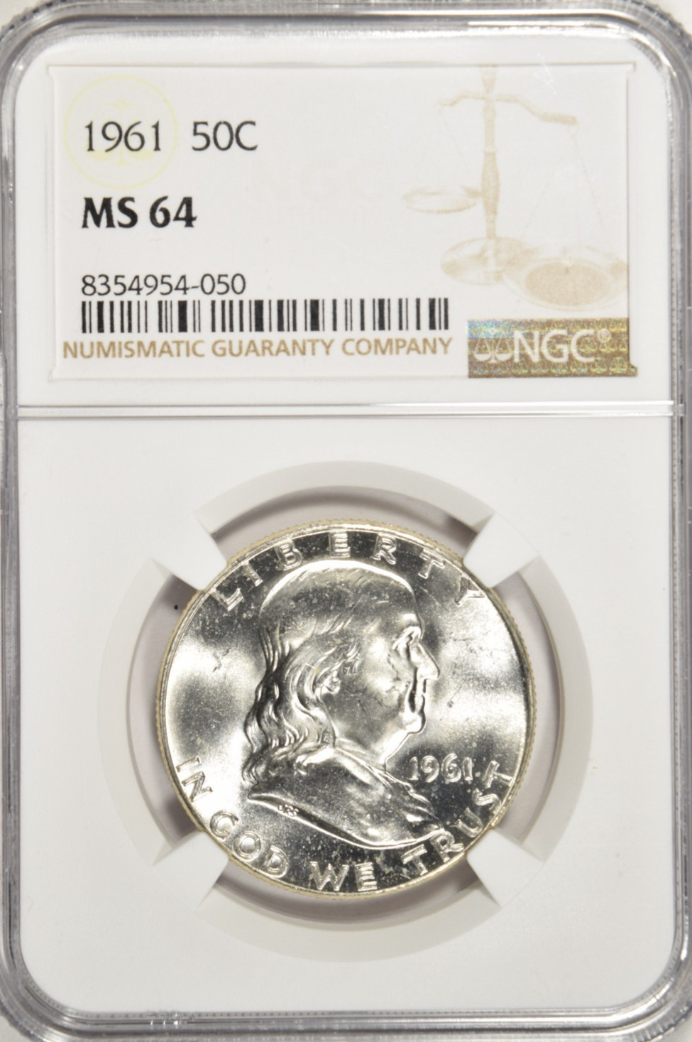 1961 FRANKLIN HALF DOLLAR ~ NGC MS64 ~ BRIGHT WHITE!