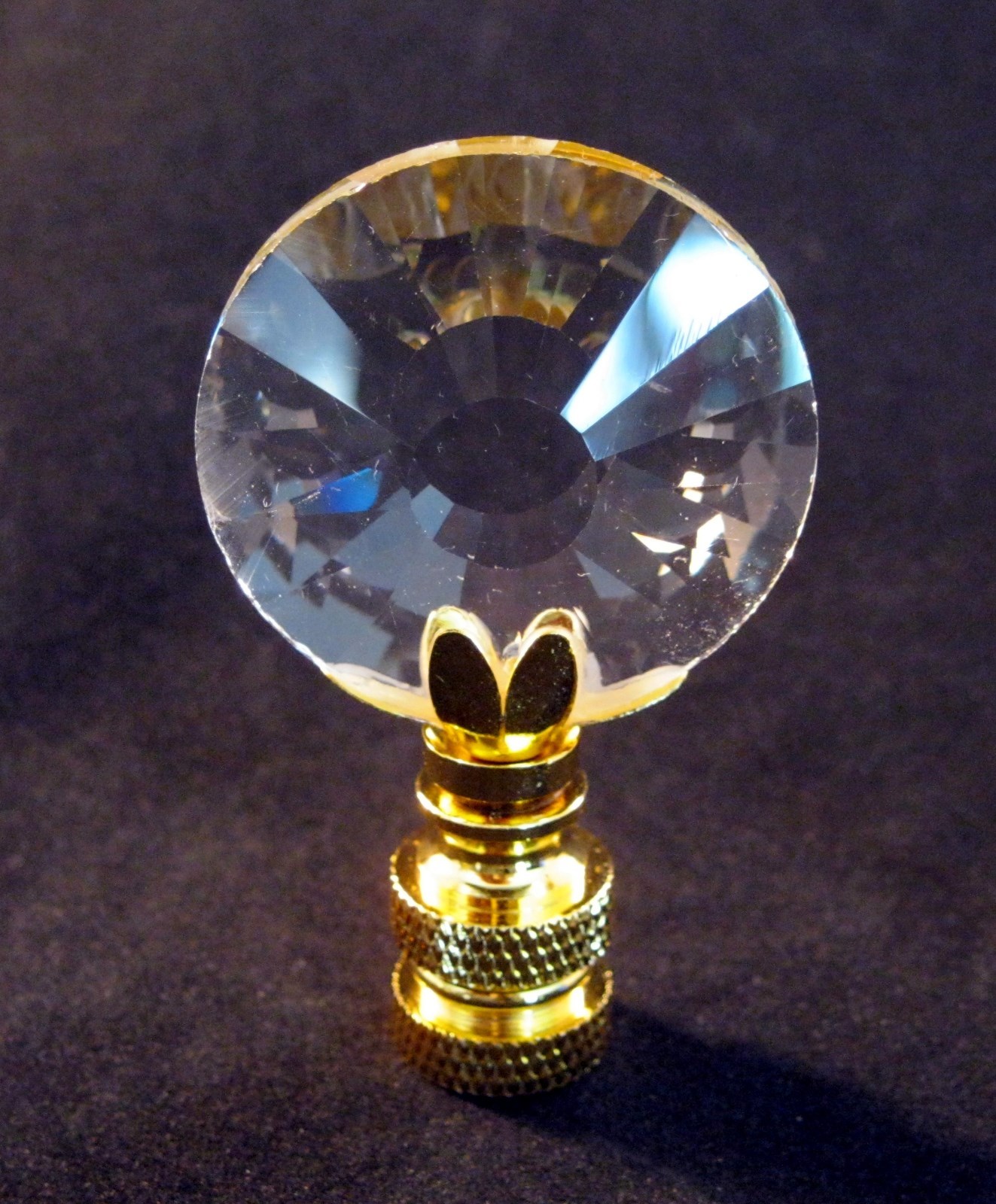 Lamp Finial-SUN-Faceted Crystal Lamp Finial-Polished Brass Base