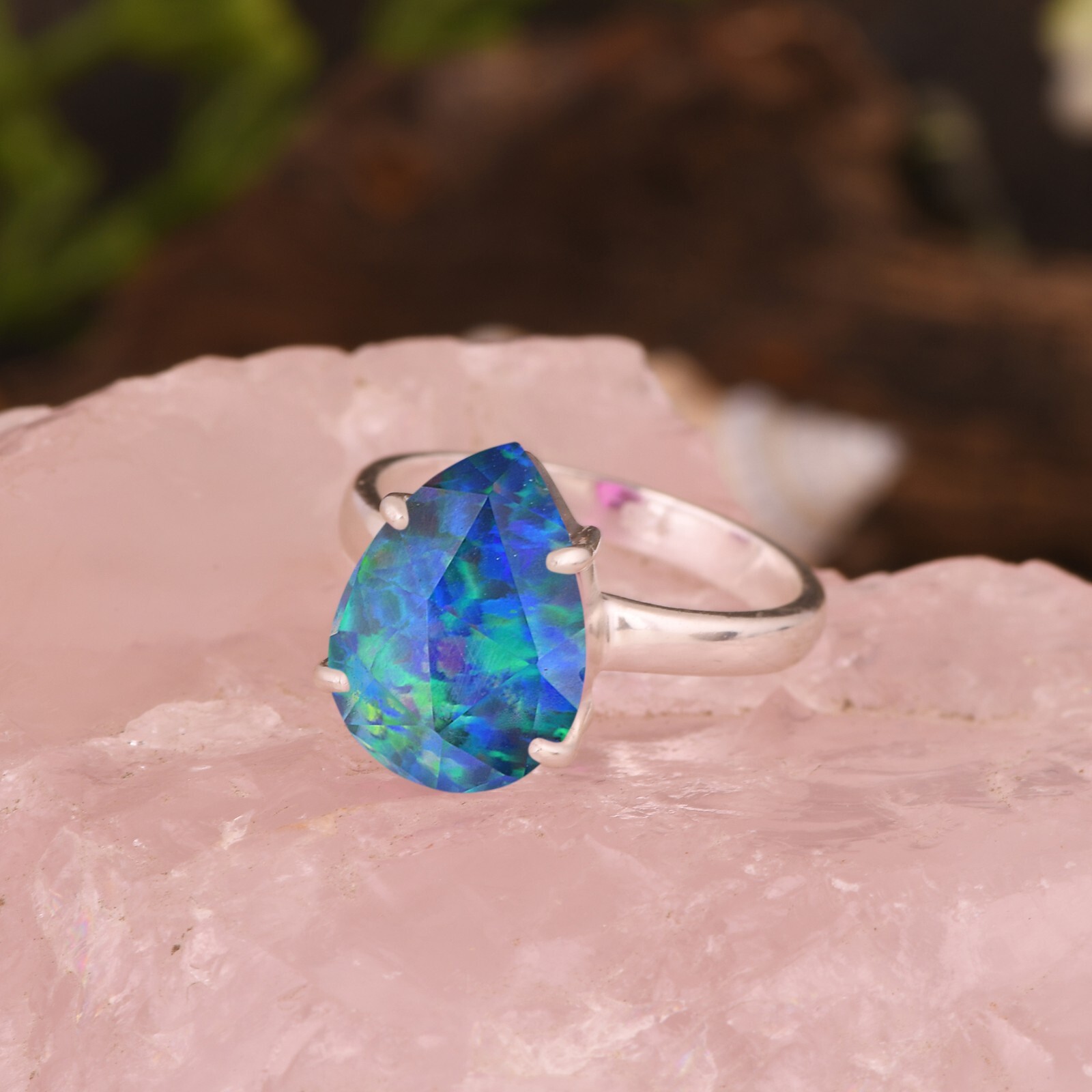 Teardrop Prong Set Fire Opal Sterling Silver Ring For Engagement Gift For Her