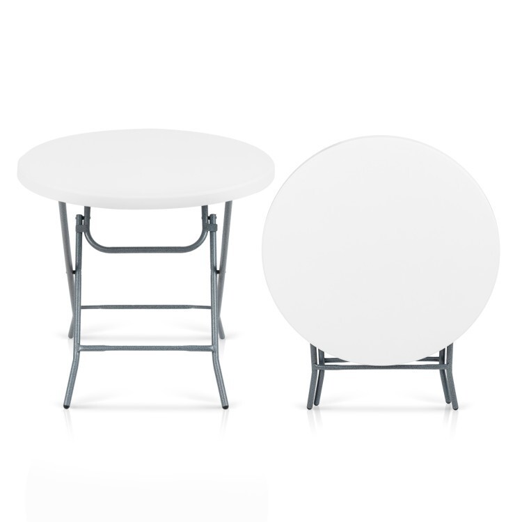 32" Outdoor Folding Portable Round Dining Table Picnic Table w/Thick Table Top