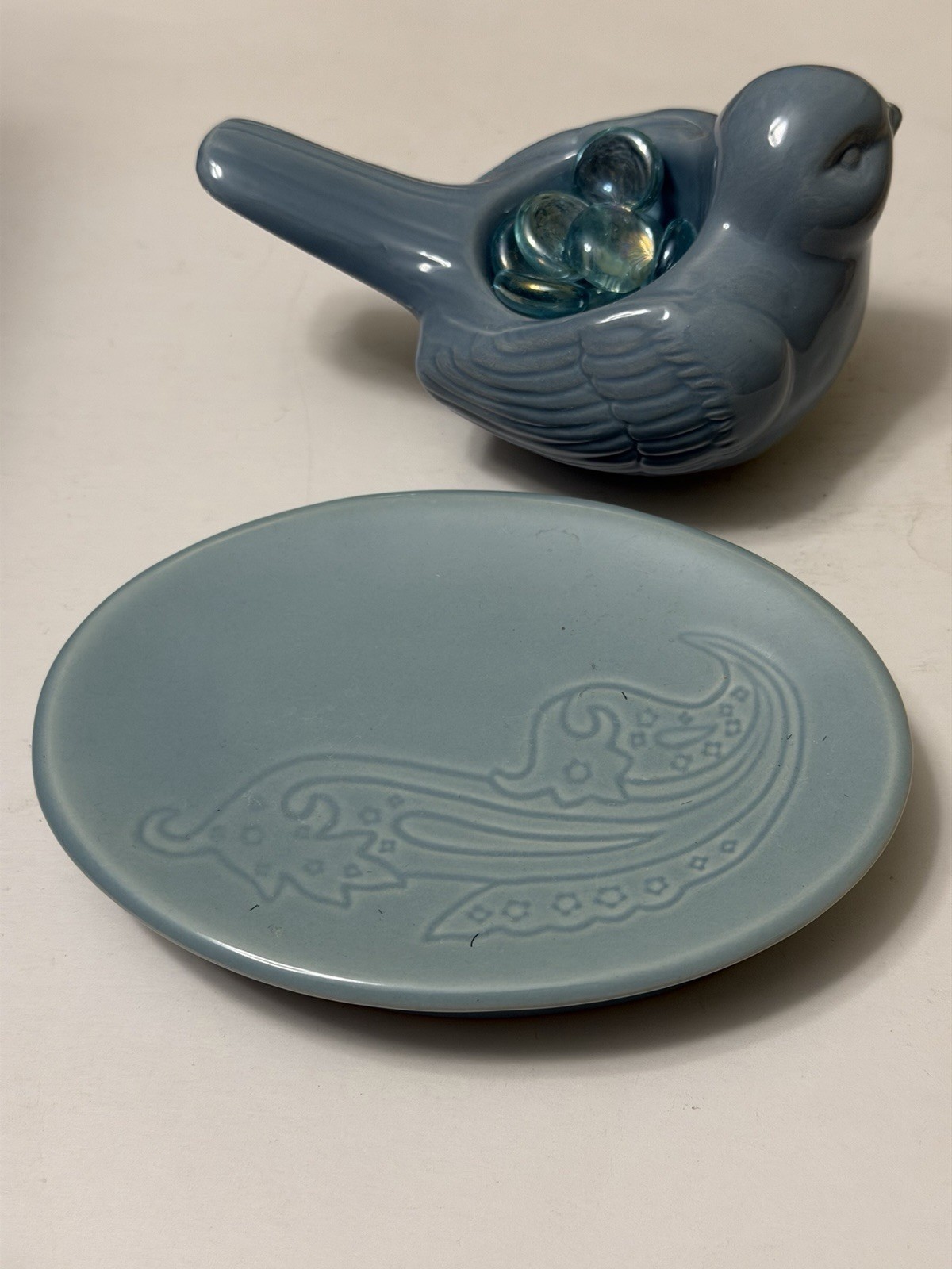 Dove Decorative Bathroom 2 PC Set Dove Figure With Beads and Soap Dish