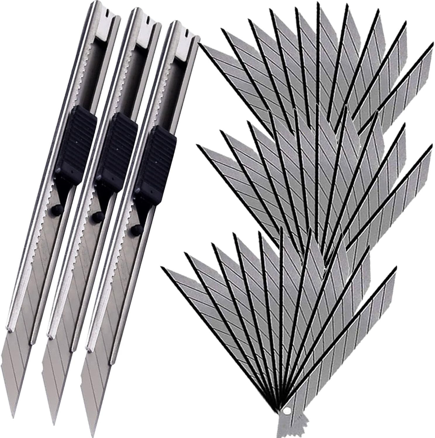9Mm Snap off Utility Knife 3 Pack High Hardness Retractable Box Cutters with 30