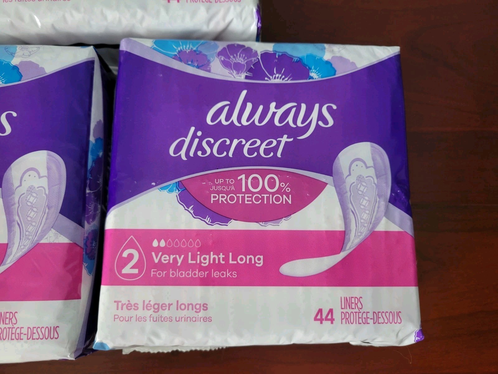 Always Discreet Incontinence Panty Liners, 2 Drop Absorb, Long Length, 132 Count