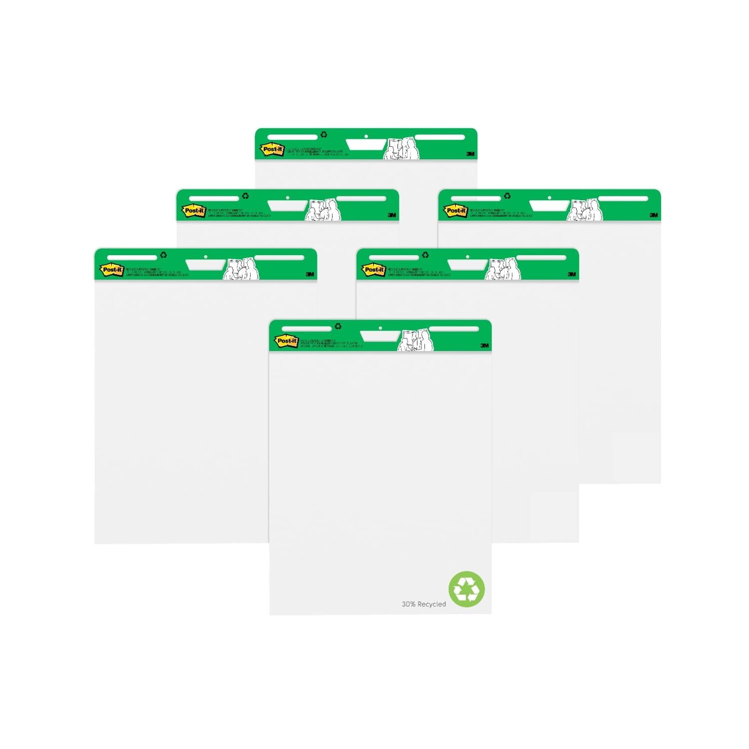 3M Post-it Super Sticky Easel Pads, Recycled White Paper, 25 in x 30 in, 30