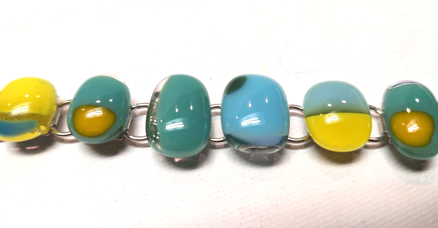 FUSED GLASS LINK BRACELET Multicolor Blue Green Orange