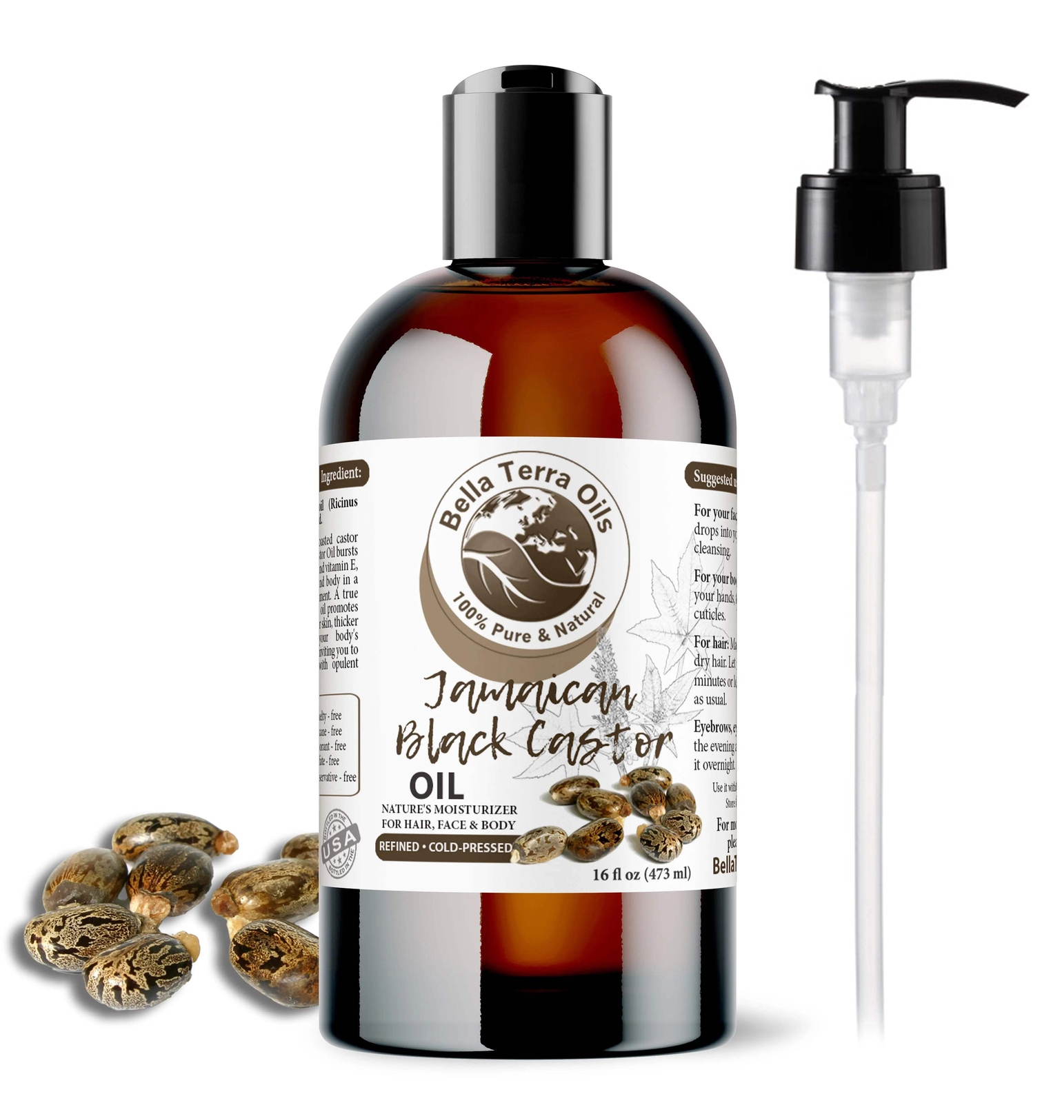 Black Castor Oil - 16oz | Premium Grade, Cold-Pressed Oil for Hair, Skin, & DIY