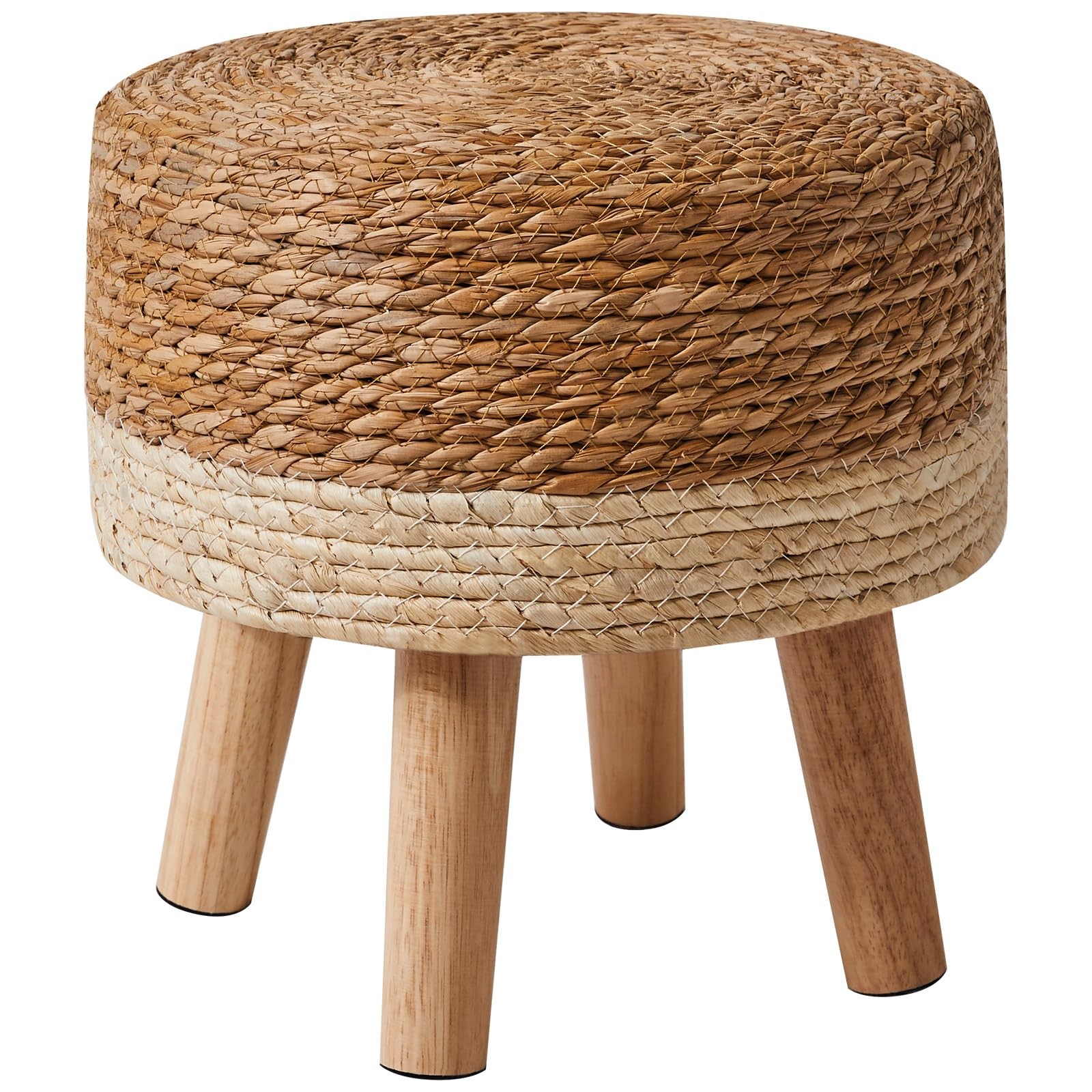 Foot Stool Natural Seagrass Hand Weave, 12.6" Small Ottoman, Round Footrest f...
