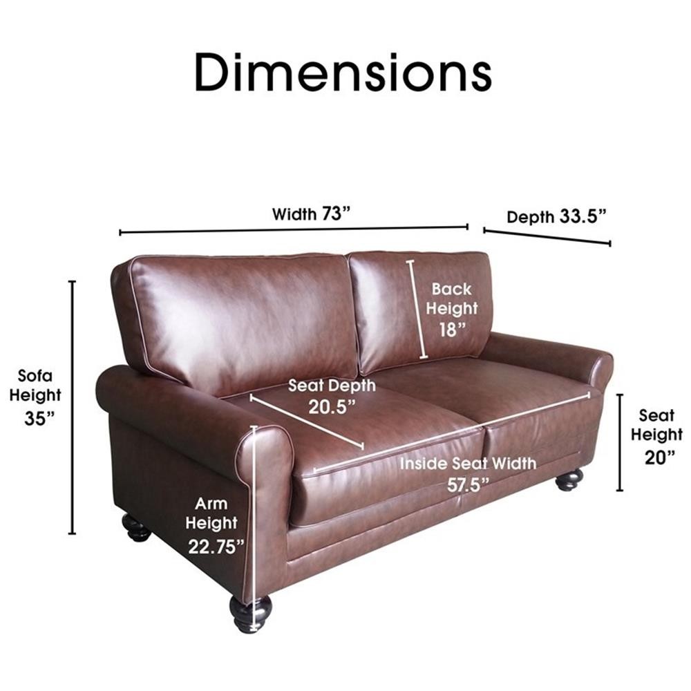 Serta Copenhagen 73" Rolled Arm Sofa with Removable Covers Chestnut Brown
