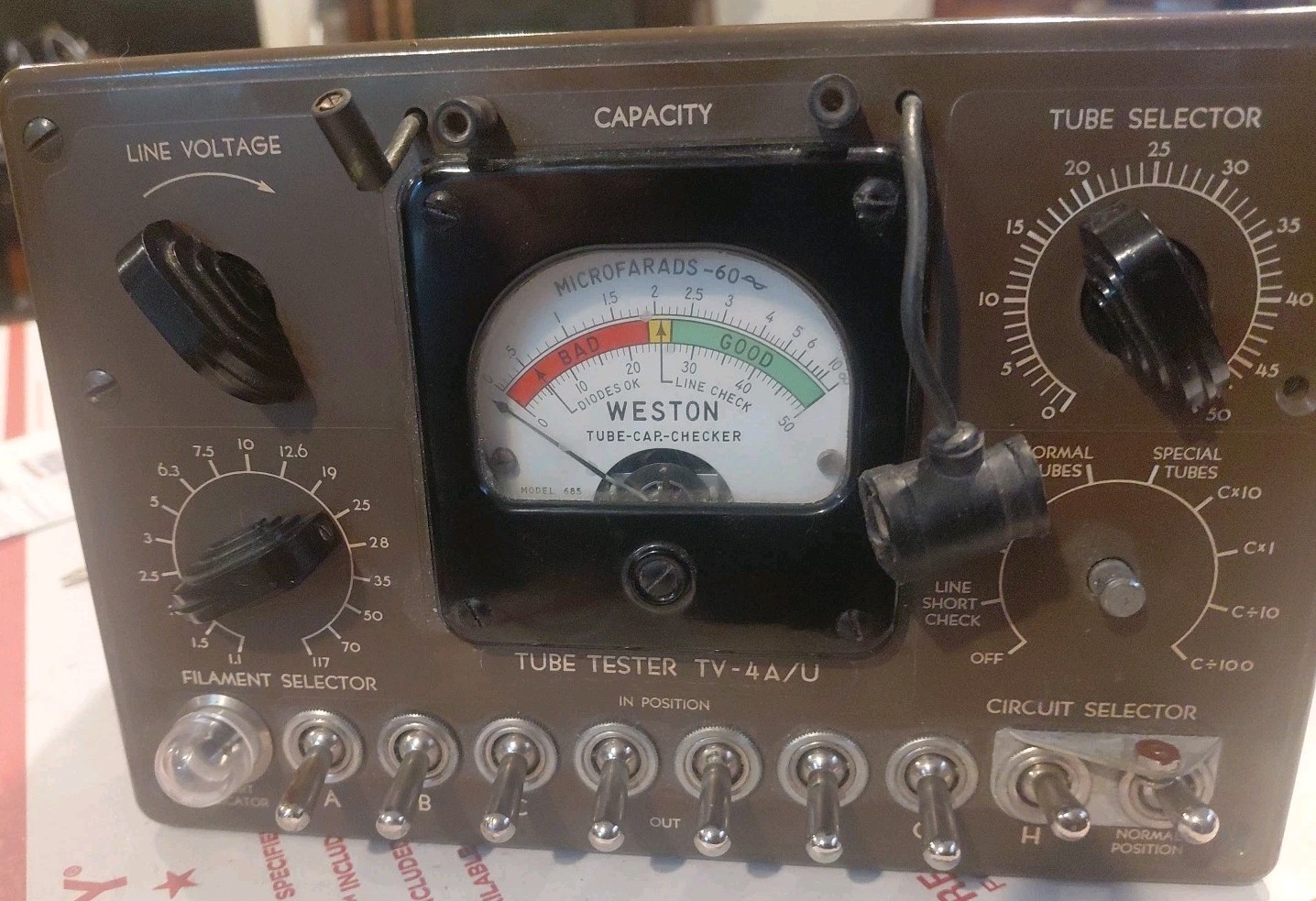TV-4 A/U Military Tube With Case Tester No Power Cord Untested Estate Pth.